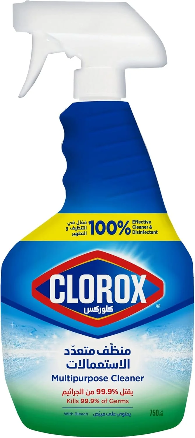 مایع تمیز کننده و ضدعفونی کننده آشپزخانه کلروکس، بطری اسپری، 750 میلی لیتر + مایع تمیز کننده و ضدعفونی کننده چند منظوره کلروکس، بطری اسپری، 750 میلی لیتر