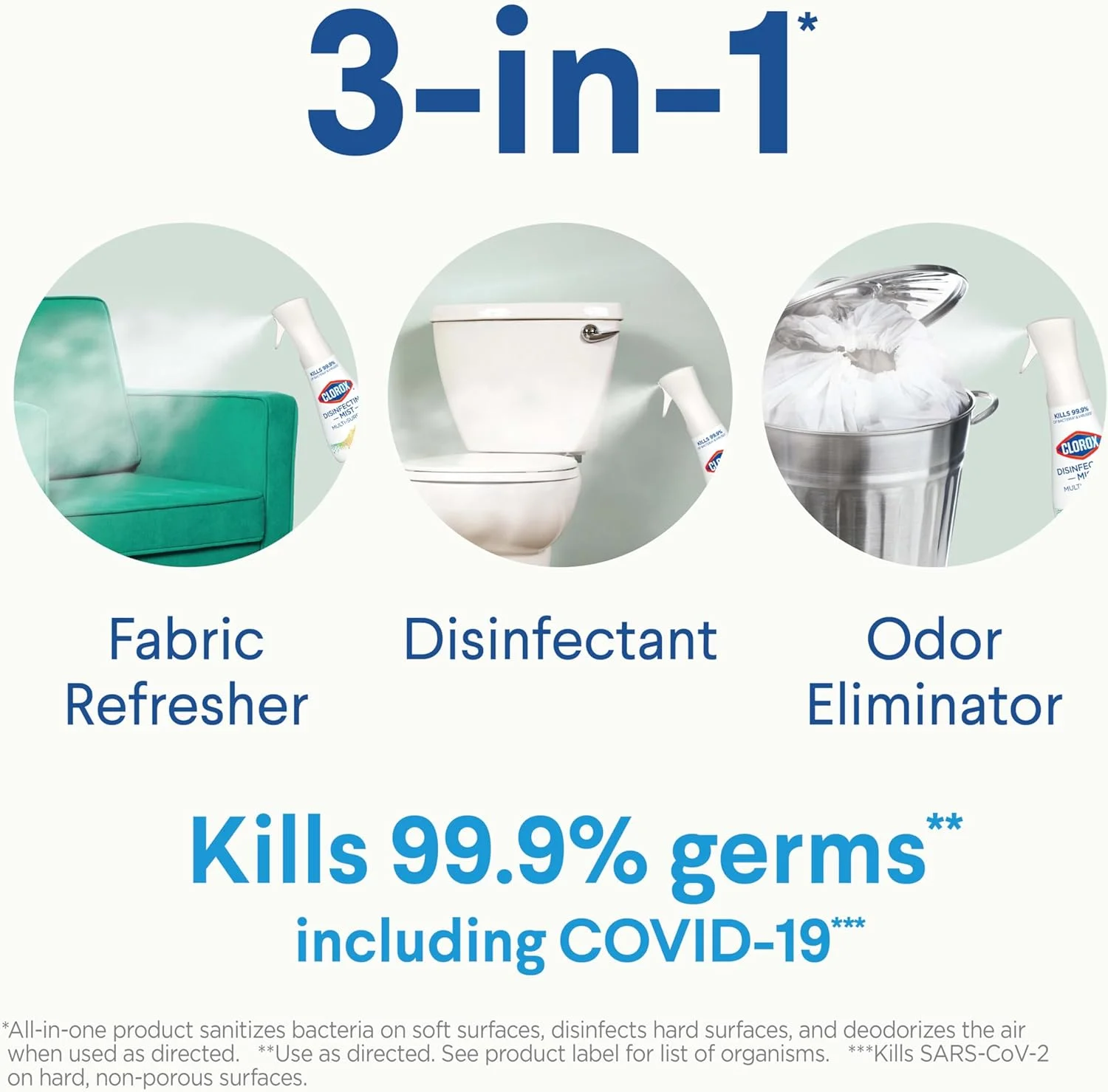 اسپری ضدعفونی کننده کلروکس، اکالیپتوس نعناع، لوازم ضروری منزل، 1 اسپری و 1 پرکننده، 473 میلی لیتر