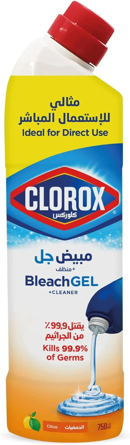 ژل سفید کننده و پاک کننده کلروکس، 750 میلی لیتر، طراوت مرکبات، از بین برنده 99.9 درصد میکروب ها، فرمول ژل غلیظ