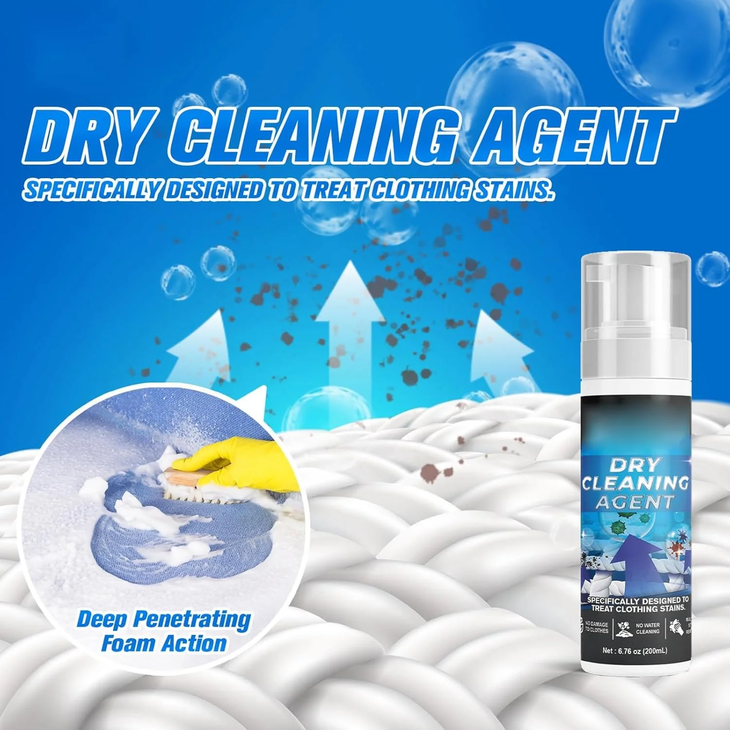 اسپری خشک‌شویی پارچه و مبلمان، فوم تمیز کننده بدون نیاز به شستشو برای لباس، فرش، کاپشن‌های پر، لکه بر چند منظوره، تمیز کننده پارچه بدون نیاز به آبکشی (200 میلی لیتر)