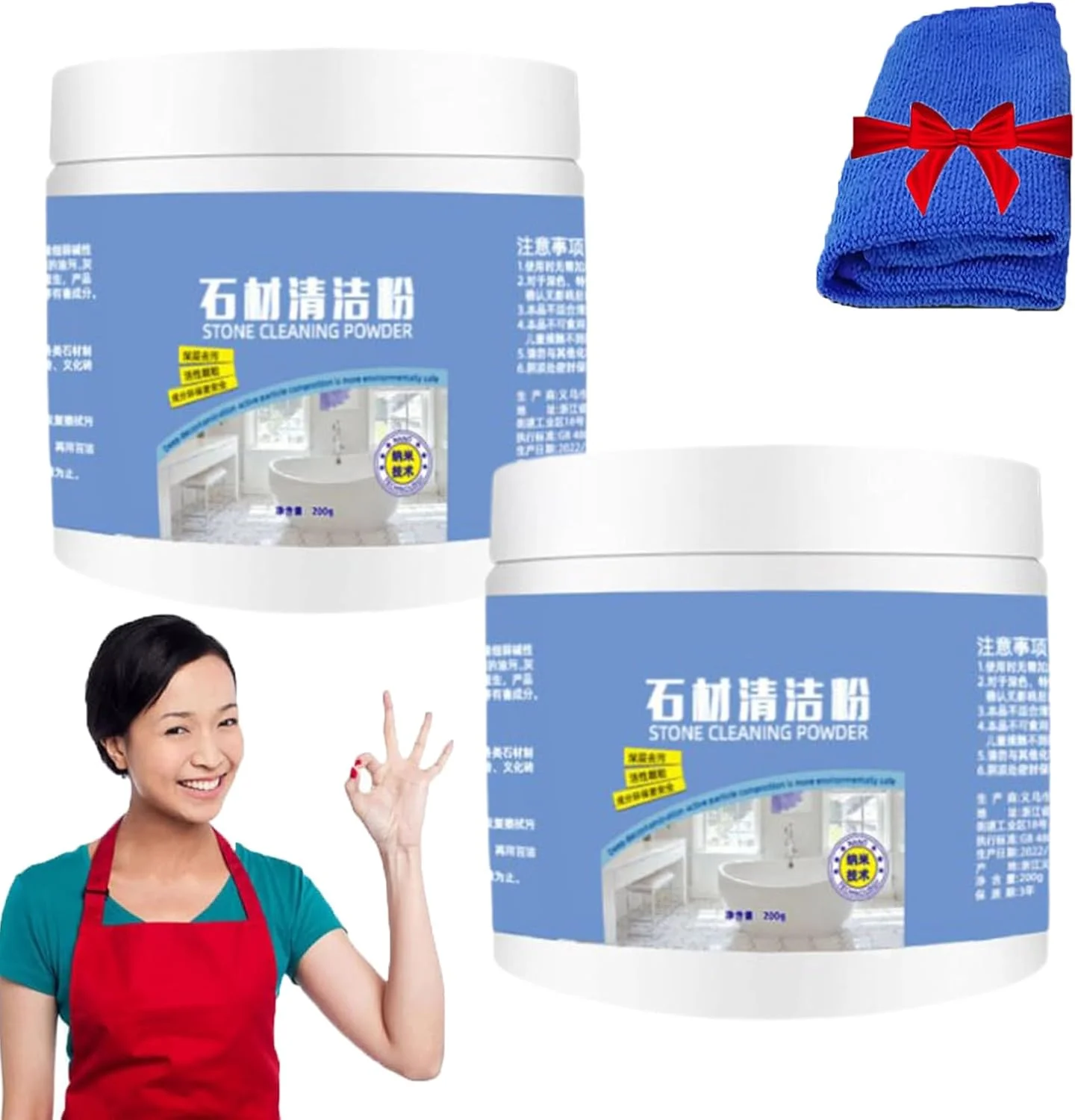 پودر پاک کننده لکه روغن سنگ مرمر آشپزخانه، پاک کننده و پولیش برای سنگ مرمر، کاشی، گرانیت، اجاق گاز آشپزخانه، پاک کننده لکه های میز کوارتز، پودر پاک کننده لکه روغن (200 گرم * 2)