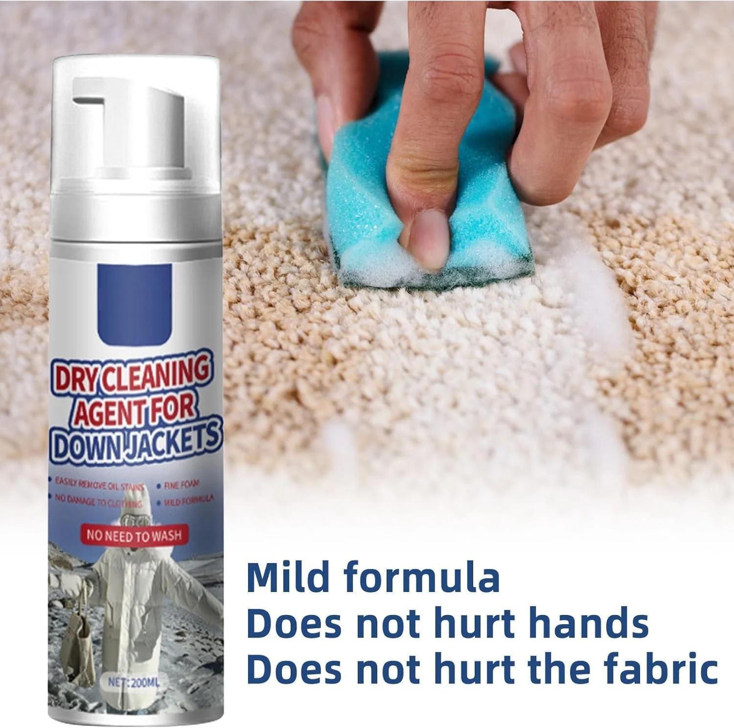 اسپری فوم خشکشویی، تمیز کننده خشک فرش، لکه بر خشک لباس، فوم تمیز کننده لباس بدون نیاز به آبکشی، تمیز کننده خشک پارچه، اسپری فوم لکه بر سریع پارچه (200 میلی لیتر)