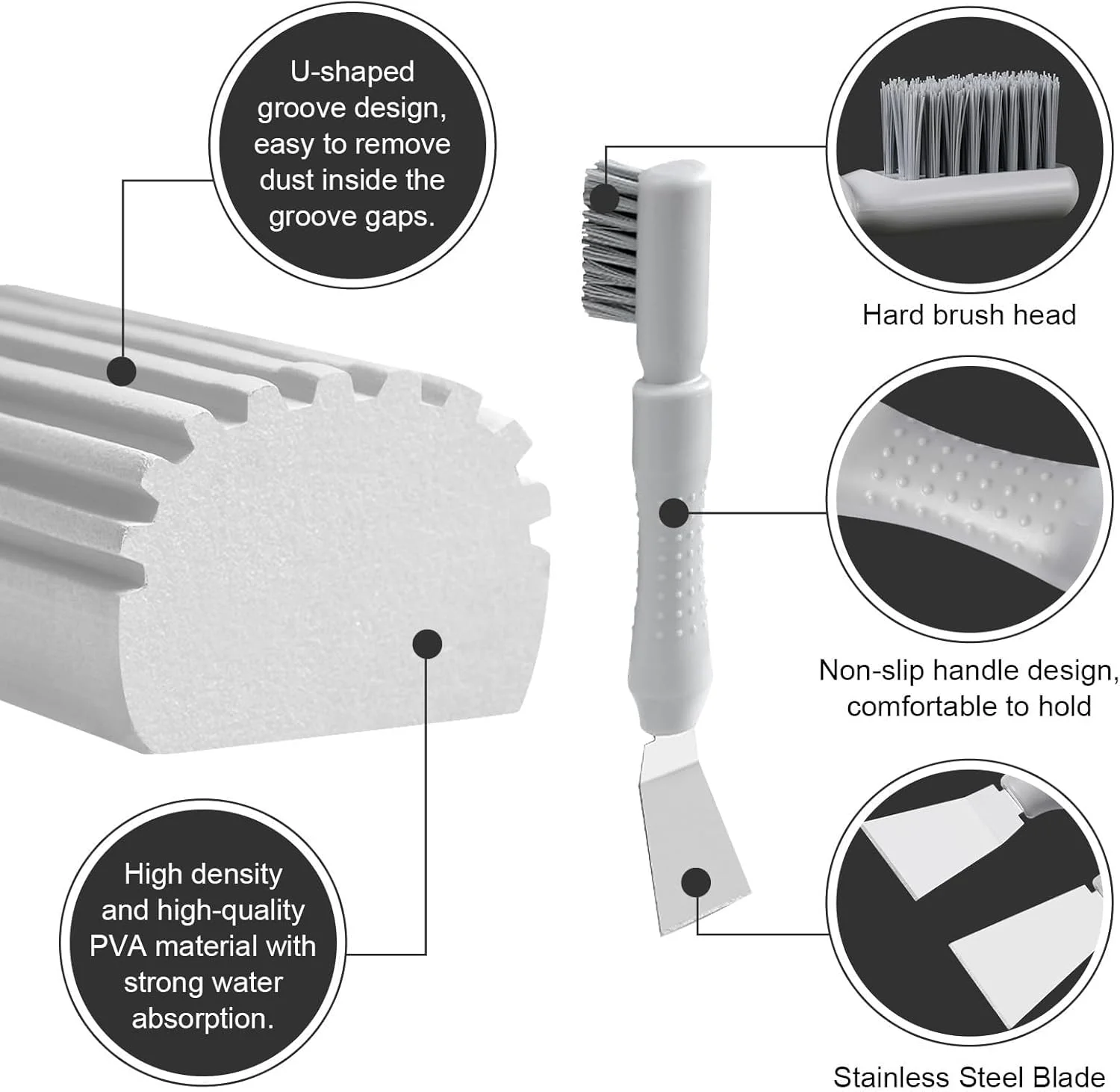 مجموعه اسفنج تمیز کننده و کاردک چند منظوره، اسفنج پاک کننده خاکستری برای گردگیری قرنیز، کاردک گریل باربیکیو در فضای باز، کاردک کوچک فلزی تابه، ابزار تمیز کننده خانگی بدون خش