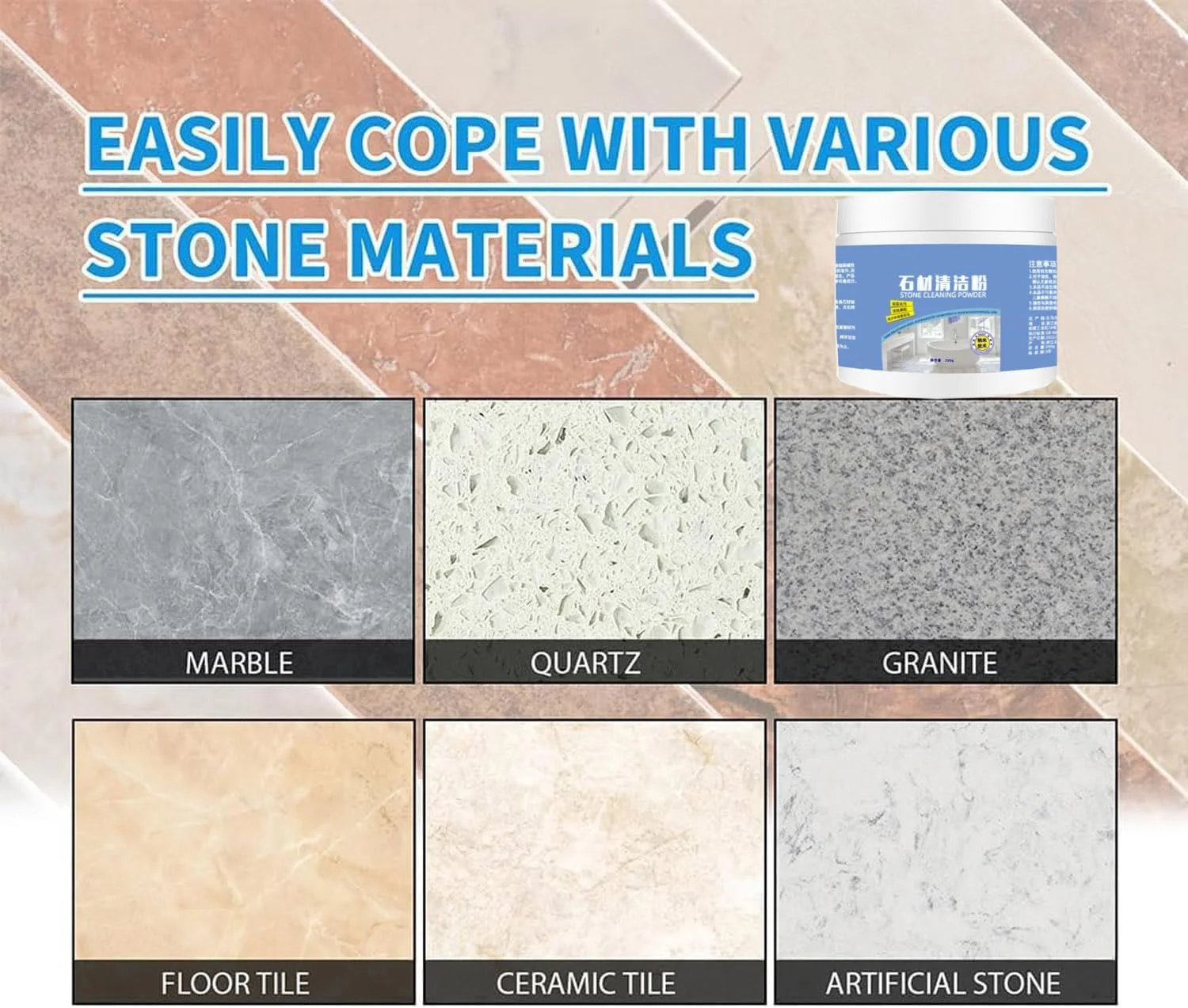 پودر پاک کننده لکه روغن سنگ مرمر آشپزخانه، پاک کننده و پولیش برای سنگ مرمر، کاشی، گرانیت، اجاق گاز آشپزخانه، پاک کننده لکه های میز کوارتز، پودر پاک کننده لکه روغن (200 گرم * 2)