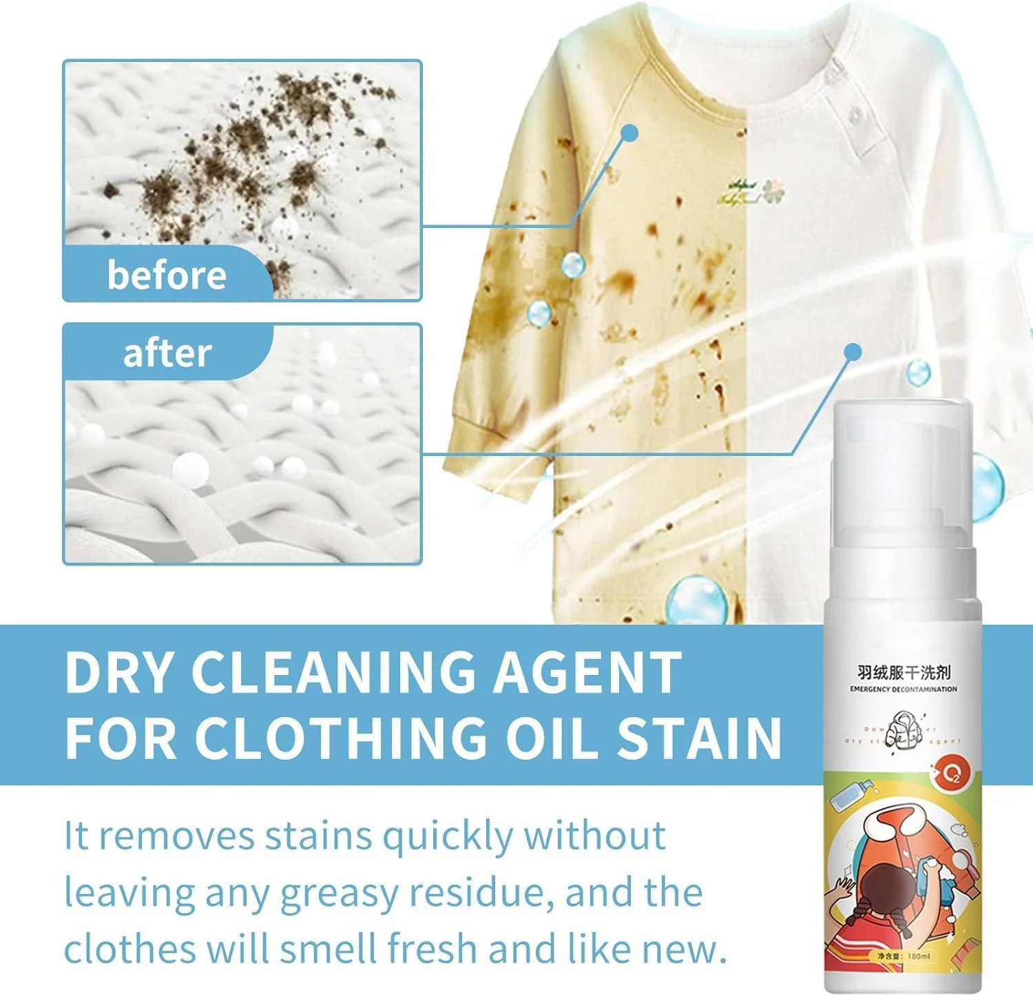 اسپری فوم خشکشویی کاپشن پر، تمیز کننده خشک برای کت های زمستانی، اسپری فوم چند منظوره و راحت برای کاپشن پر بدون نیاز به شستشو، تمیز کننده بدون آب پر، پاک کننده لکه های روغن لباس (2 عدد)