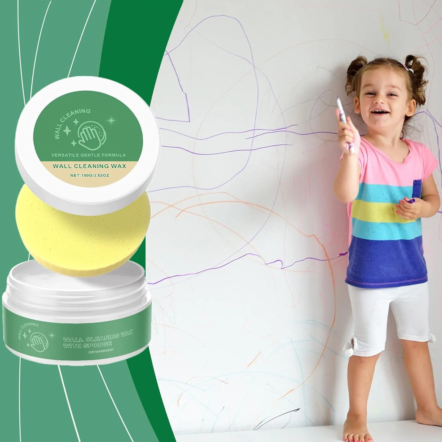 پاک کننده مداد شمعی برای دیوار | واکس تمیز کننده کف کاشی | پاک کننده چند منظوره و قدرتمند آلودگی دیوار و اسفنج برای لکه ها، گرافیتی، لکه های آب، کف، آشپزخانه، وان حمام، دستشویی