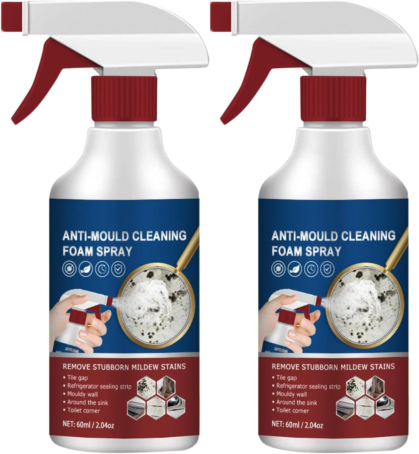 اسپری فوم پاک کننده و از بین برنده کپک Azonee، 2 عددی، پاک کننده فوم چند منظوره قدرتمند، اسپری ژل پاک کننده و از بین برنده کپک برای آشپزخانه، حمام، دیوار، سقف و لکه های خانگی