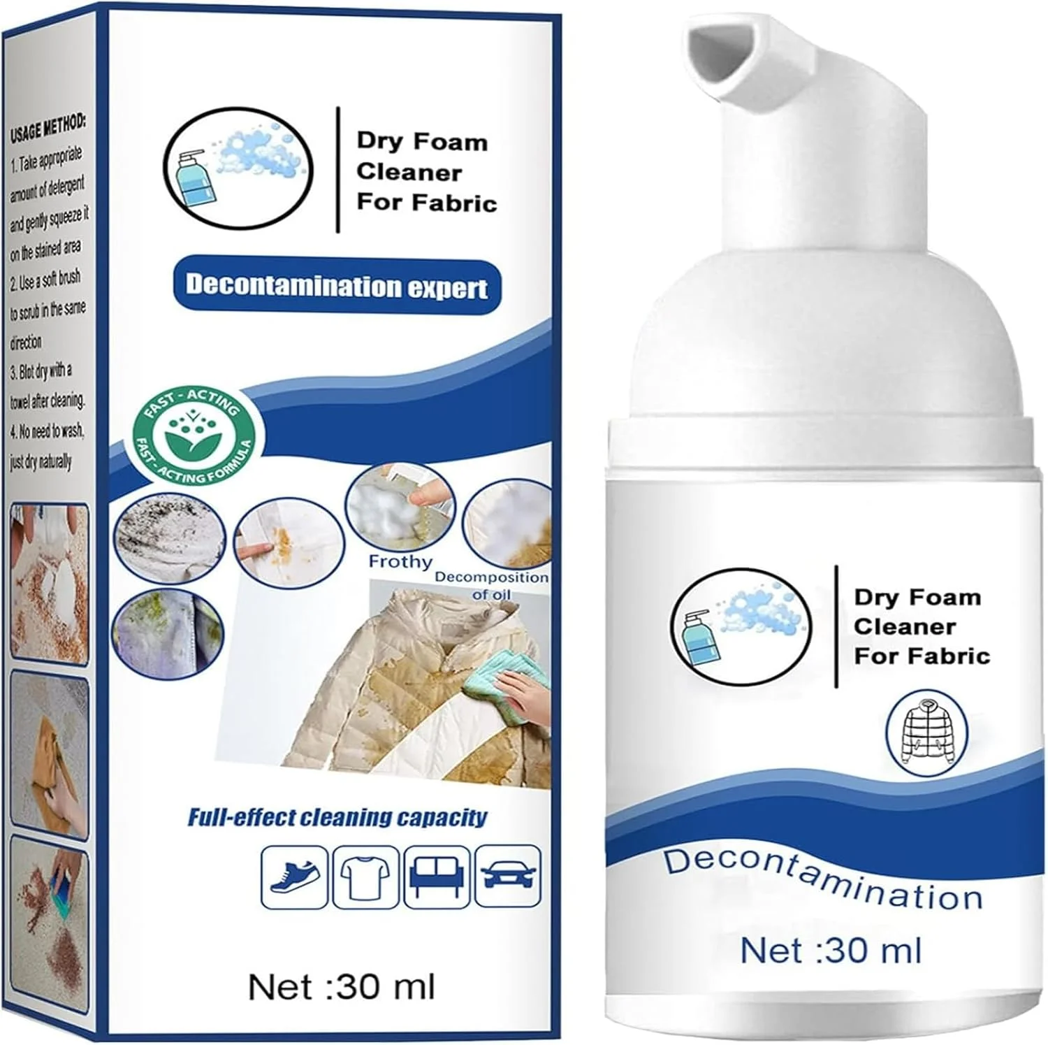 اسپری فوم خشک تمیز کننده لباس، فوم تمیز کننده خشک لباس، تمیز کننده چند منظوره لکه های لباس بدون نیاز به آبکشی، از بین برنده لکه های روغن لباس، اسپری بدون نیاز به شستشو (1 عدد)