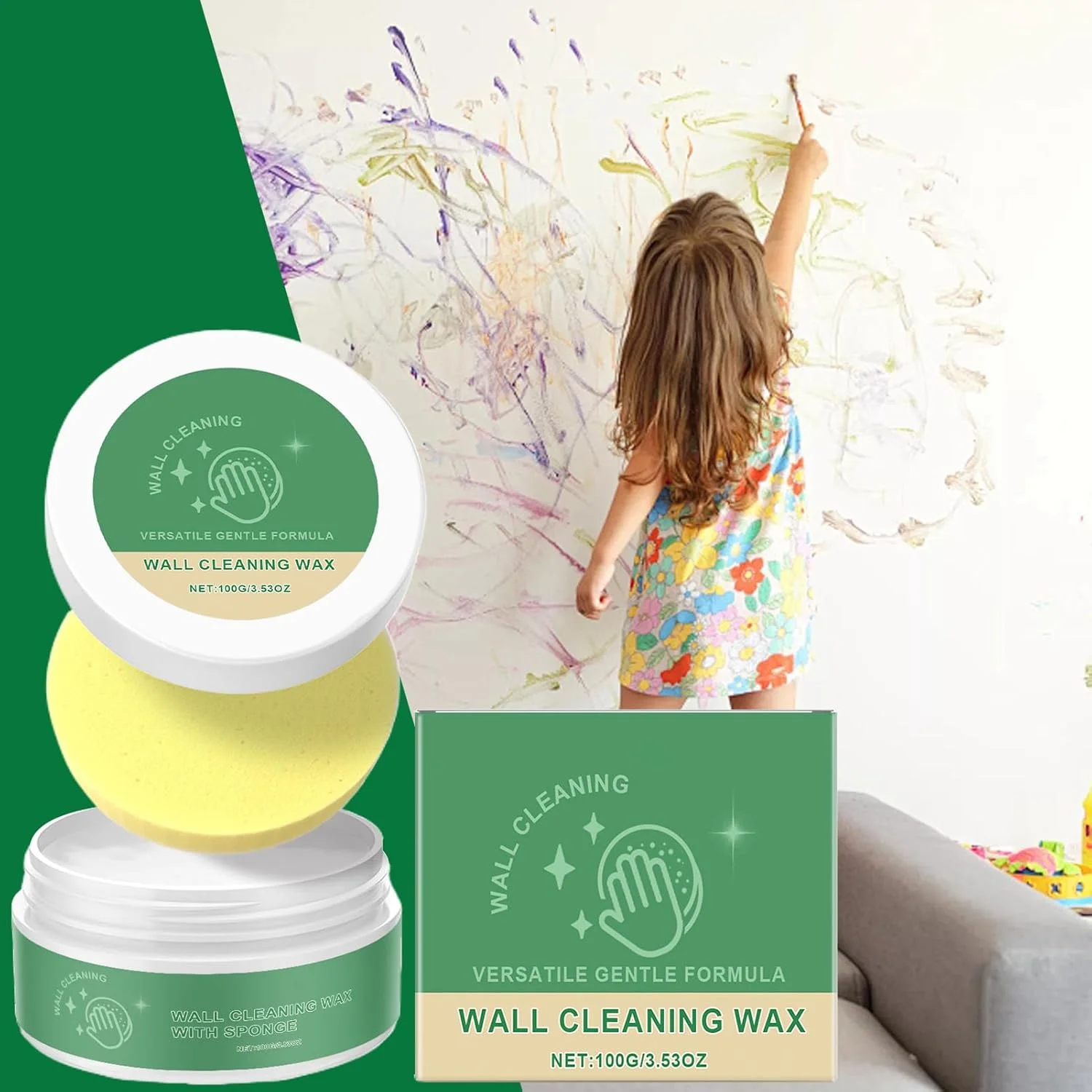 پاک کننده مداد شمعی برای دیوار | واکس تمیز کننده کف کاشی | پاک کننده چند منظوره و قدرتمند آلودگی دیوار و اسفنج برای لکه ها، گرافیتی، لکه های آب، کف، آشپزخانه، وان حمام، دستشویی