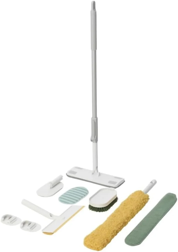 ست نظافت، آبی/زرد، ابزار ترکیبی نظافت منزل شامل جارو، تی، کیت گردگیری، ست آشپزخانه منزل، ست ترکیبی نظافت منزل، پاک کننده های چند منظوره منزل