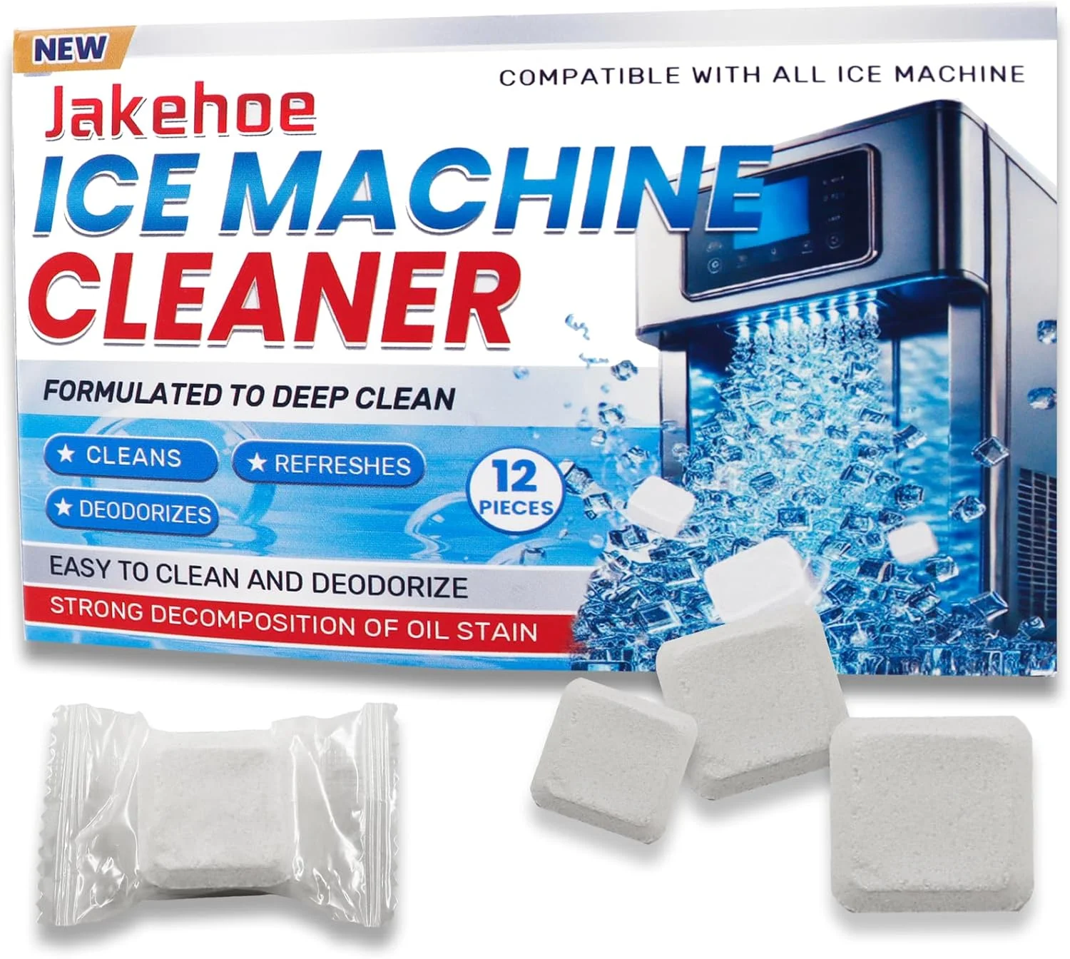 بسته 12 عددی قرص تمیز کننده دستگاه یخ ساز، سازگار با اوپال، تمیز کننده دستگاه یخ مکعبی، قرص های تمیز کننده بسیار کارآمد، رسوب زدا برای روی میز، دستگاه های یخ ساز، کمک به آب سخت و تجمع رسوبات