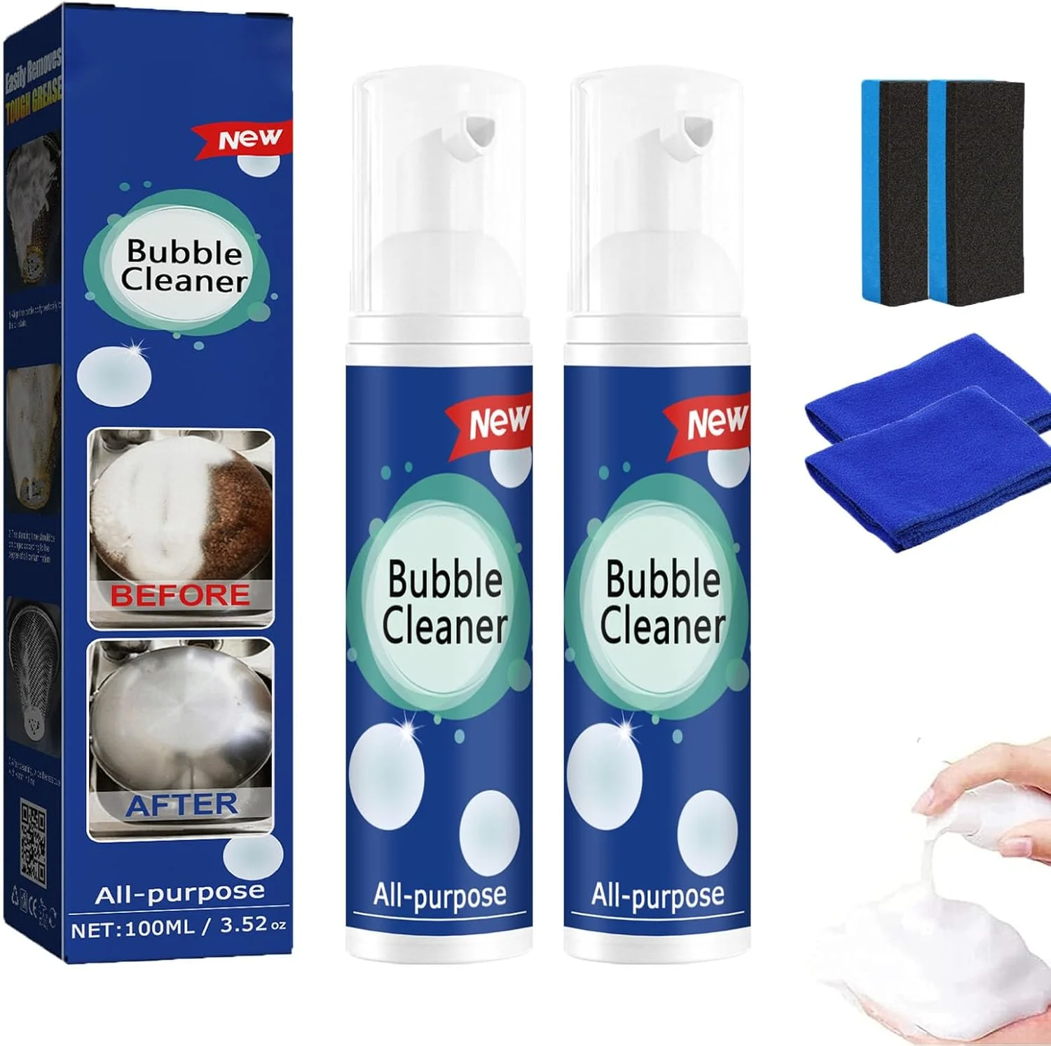 اسپری پاک کننده حباب دار Vlrbfl Lazzda، پاک کننده اسپری Lazzda، اسپری پاک کننده چربی و کثیفی های سرسخت، پاک کننده حباب دار Superfoam، اسپری تمیز کننده عمیق آشپزخانه چند منظوره (2،100 میلی لیتر)