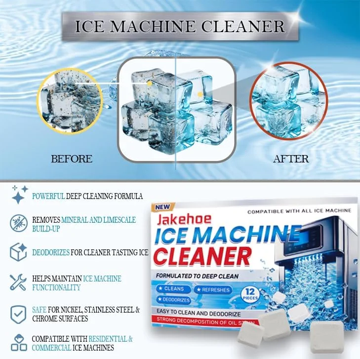 بسته 12 عددی قرص تمیز کننده دستگاه یخ ساز، سازگار با اوپال، تمیز کننده دستگاه یخ مکعبی، قرص های تمیز کننده بسیار کارآمد، رسوب زدا برای روی میز، دستگاه های یخ ساز، کمک به آب سخت و تجمع رسوبات