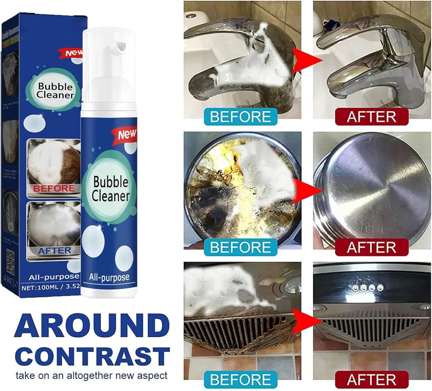 اسپری پاک کننده حباب دار Vlrbfl Lazzda، پاک کننده اسپری Lazzda، اسپری پاک کننده چربی و کثیفی های سرسخت، پاک کننده حباب دار Superfoam، اسپری تمیز کننده عمیق آشپزخانه چند منظوره (2،100 میلی لیتر)