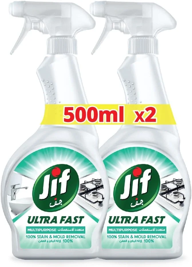 اسپری تمیز کننده فوق سریع JIF، برای سطوح صاف و براق، چند منظوره، تمیز کردن سریع و آسان فقط در 10 ثانیه، 2 عدد 500 میلی لیتر