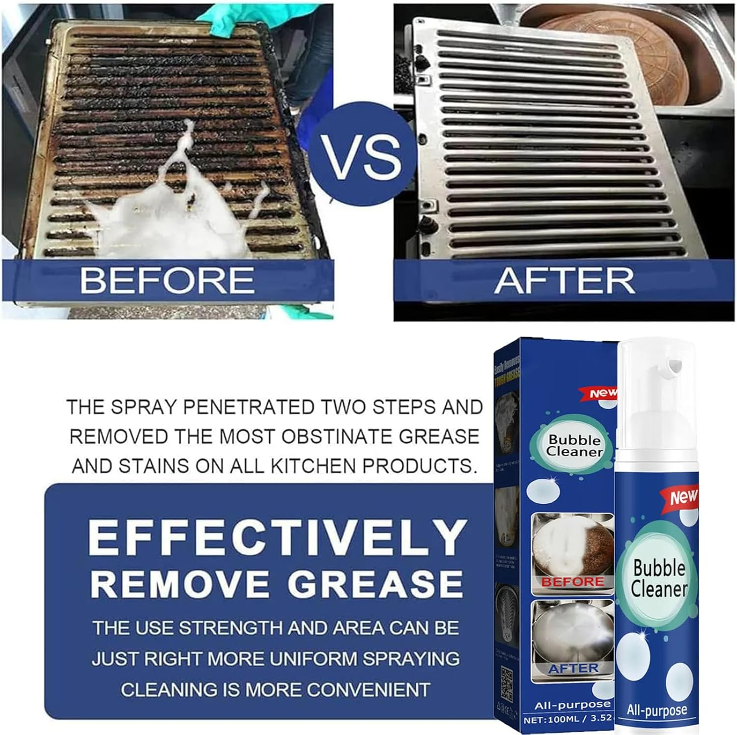 اسپری پاک کننده حباب دار Vlrbfl Lazzda، پاک کننده اسپری Lazzda، اسپری پاک کننده چربی و کثیفی های سرسخت، پاک کننده حباب دار Superfoam، اسپری تمیز کننده عمیق آشپزخانه چند منظوره (2،100 میلی لیتر)