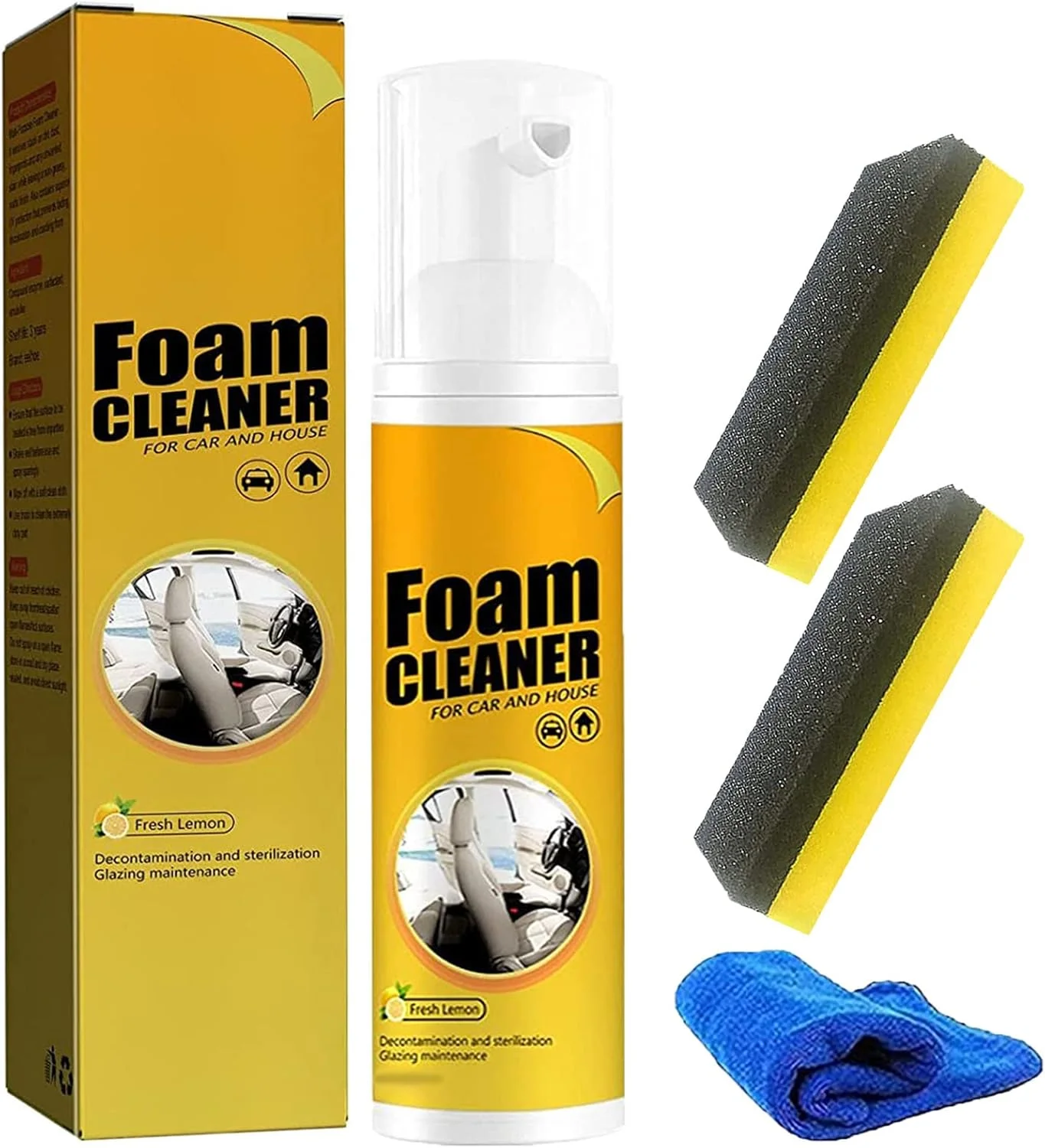 فوم تمیز کننده خودرو، فوم تمیز کننده همه منظوره، فوم تمیز کننده چند منظوره، فوم جادویی تمیز کننده خودرو و منزل با رایحه لیمو (100 میلی لیتر، 1 عدد)