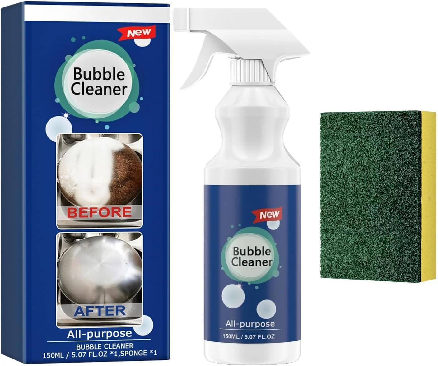 اسپری فوم پاک کننده حباب دار KASTWAVE، اسپری تمیز کننده چند منظوره بدون نیاز به آبکشی به همراه اسفنج، پاک کننده قوی لکه های روغن برای آشپزخانه، چربی، جرم و تمیز کردن منزل (150 میلی لیتر)