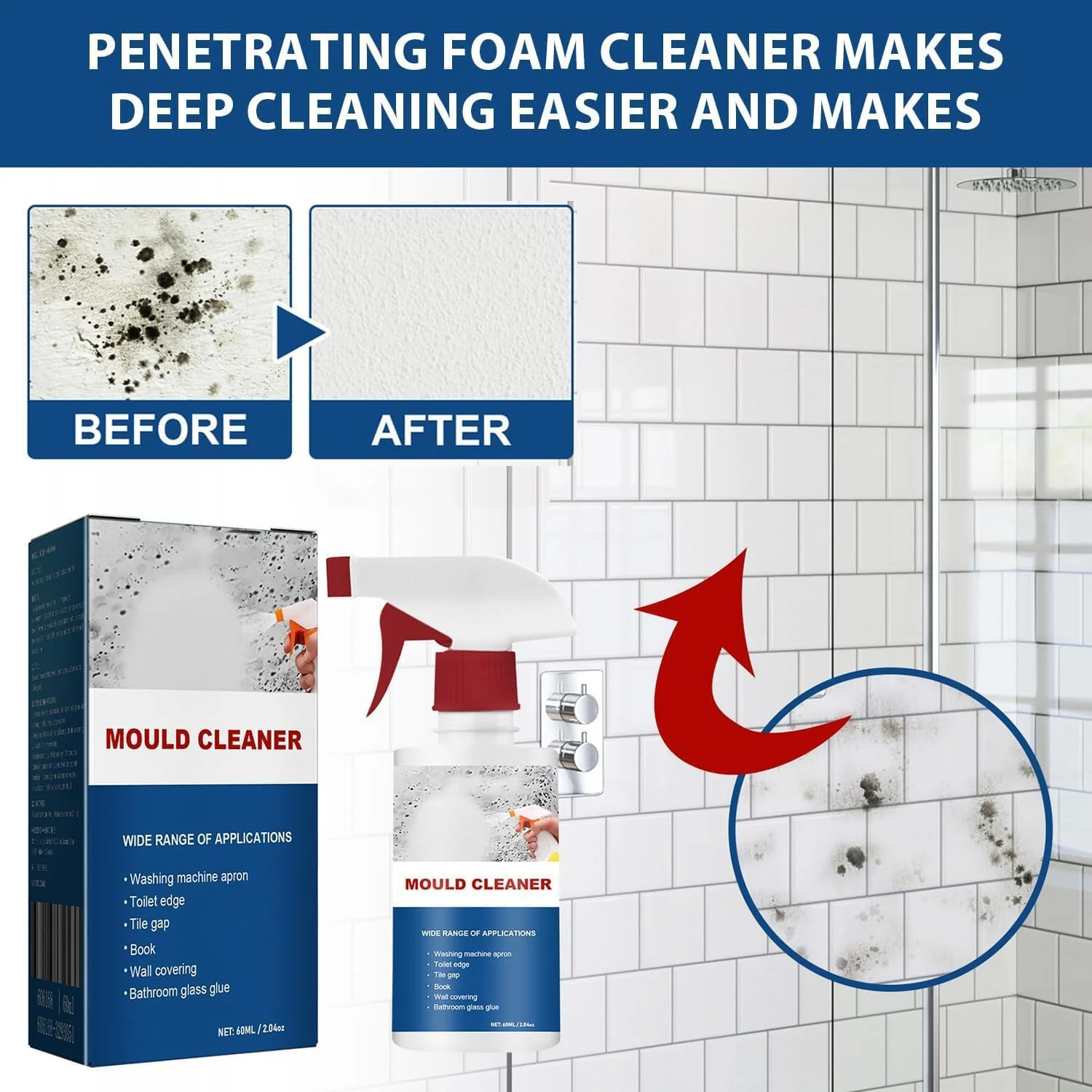 اسپری پاک کننده کپک 2 عددی، اسپری فوم کپک، فوم چند منظوره قدرتمند، اسپری تمیز کننده برای آشپزخانه منزل، حمام، دیوار، سقف