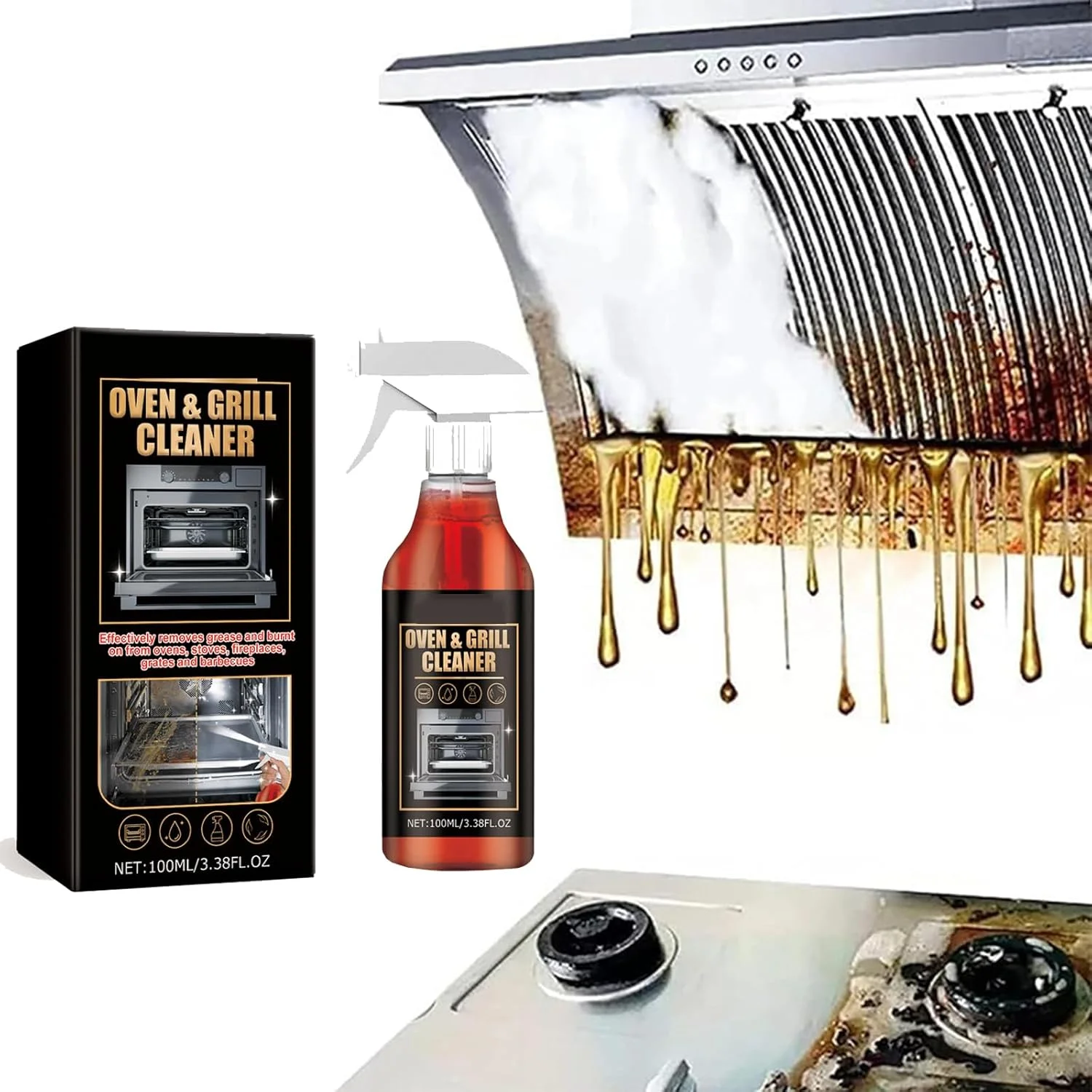 اسپری تمیز کننده اجاق گاز و گریل، تمیز کننده و چربی زدا برای توری های پخت و پز باربیکیو، شیشه، اجاق گازهای سرامیکی، پلت، و سیگاری های برقی
