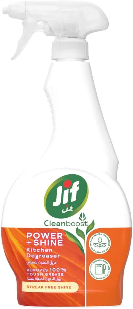 اسپری تمیز کننده سطوح جیف Power & Shine، برای سطوح کاملاً براق، چربی زدای فوق العاده آشپزخانه، 460 میلی لیتر