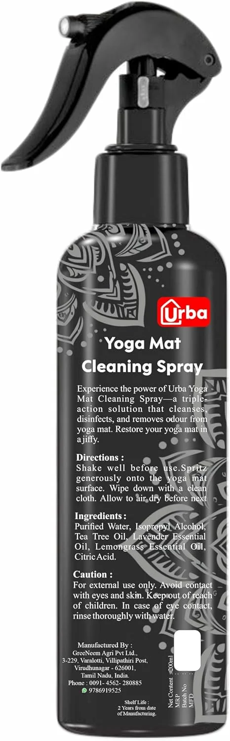اسپری تمیز کننده و ضدعفونی کننده مت یوگا Urba، 200 میلی لیتر، فرمول ارگانیک، از بین برنده بو