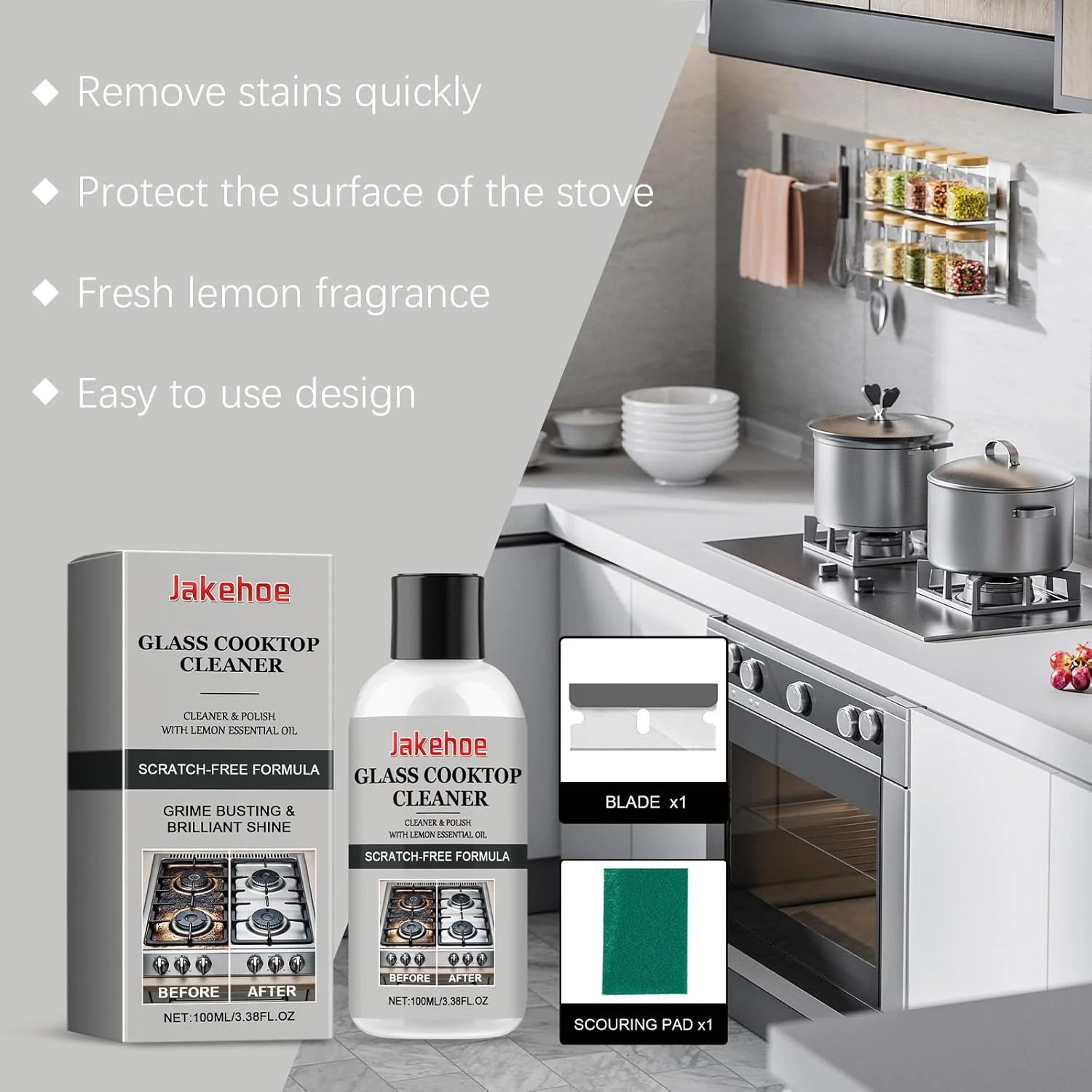 پاک کننده و چربی زدای قوی اجاق گاز و صفحه گاز، پاک کننده هود اجاق گاز Azonee، به سرعت چربی ها و لکه های سرسخت را تمیز می کند، شامل کاردک و پارچه تمیز کننده، 100 میلی لیتر