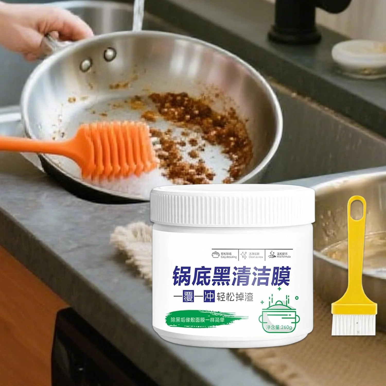 پاک کننده قابلمه و تابه، خمیر جرم گیر ظروف پخت و پز، خمیر پاک کننده موثر رسوب ته قابلمه برای سینک، اجاق گاز، کابینت، آشپزخانه، گریل، حمام، فر