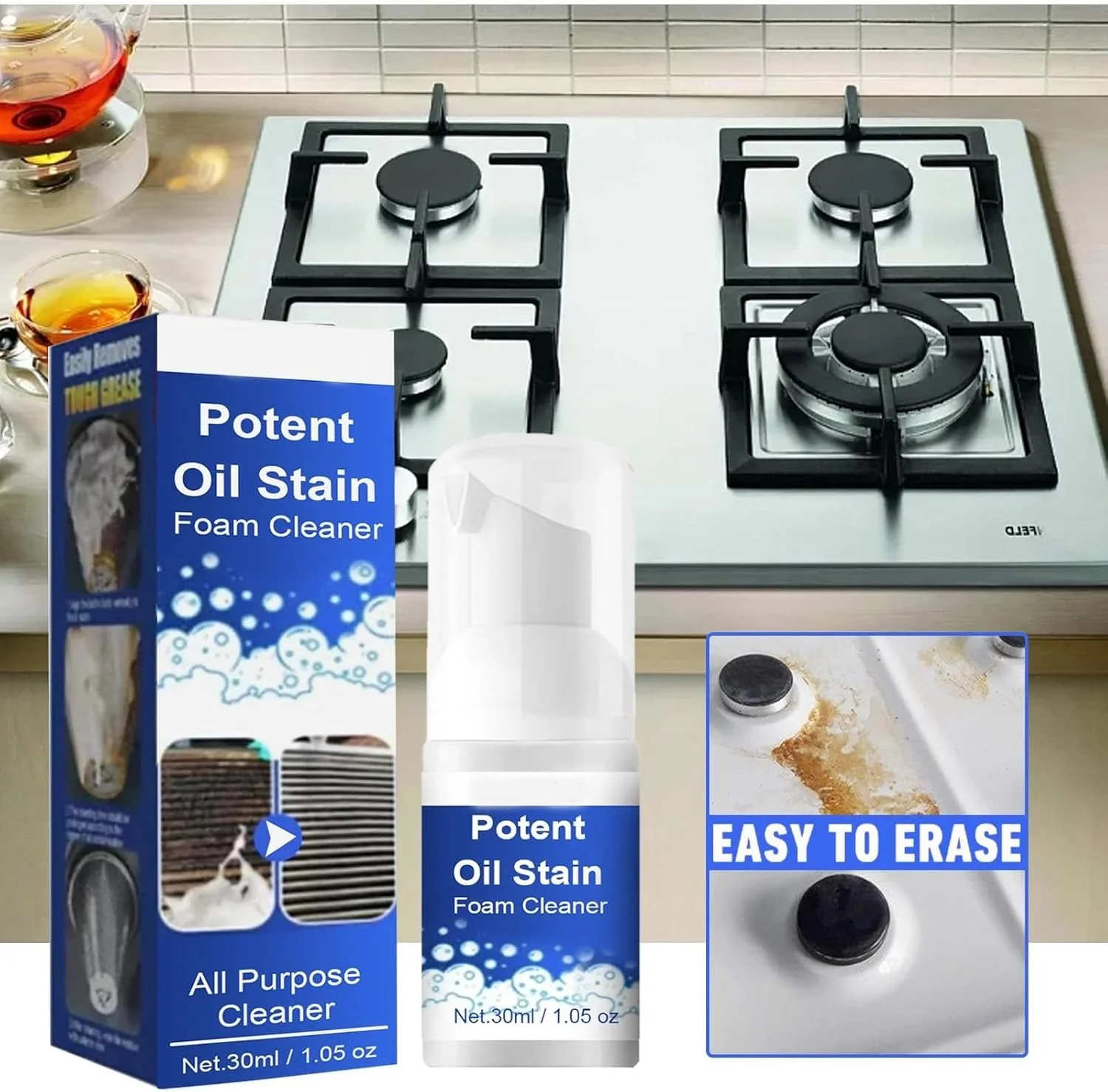 اسپری پاک کننده قوی چربی روغن، اسپری فوم پاک کننده عمیق آشپزخانه Azonee، از بین برنده چربی و کثیفی های سرسخت برای هود، اجاق گاز، کباب پز، قابلمه و سینک