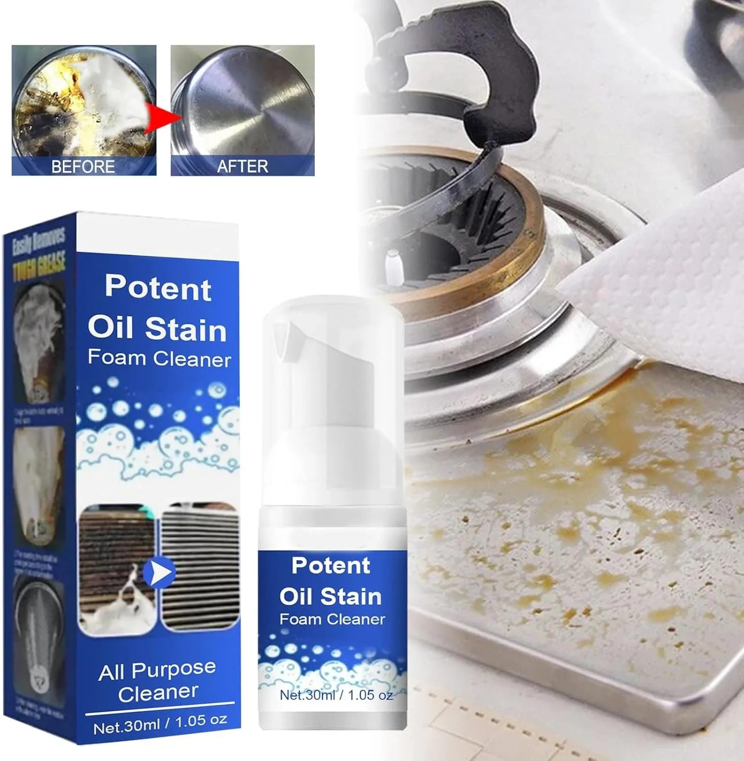 اسپری پاک کننده قوی چربی روغن، اسپری فوم پاک کننده عمیق آشپزخانه Azonee، از بین برنده چربی و کثیفی های سرسخت برای هود، اجاق گاز، کباب پز، قابلمه و سینک