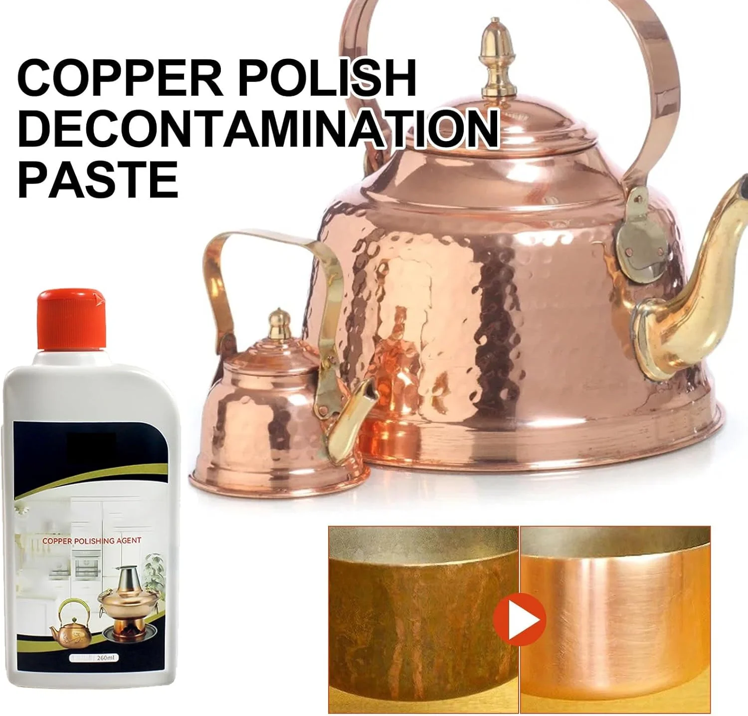 تمیز کننده برنج، پولیش فلزات برای برنج، خمیر تمیز کننده مس، تمیز کننده و احیا کننده برنج، تمیز کننده و پولیش مس، مراقبت و محافظت ملایم ضد تیرگی، برای برنج، مس و استیل، 260 میلی لیتر