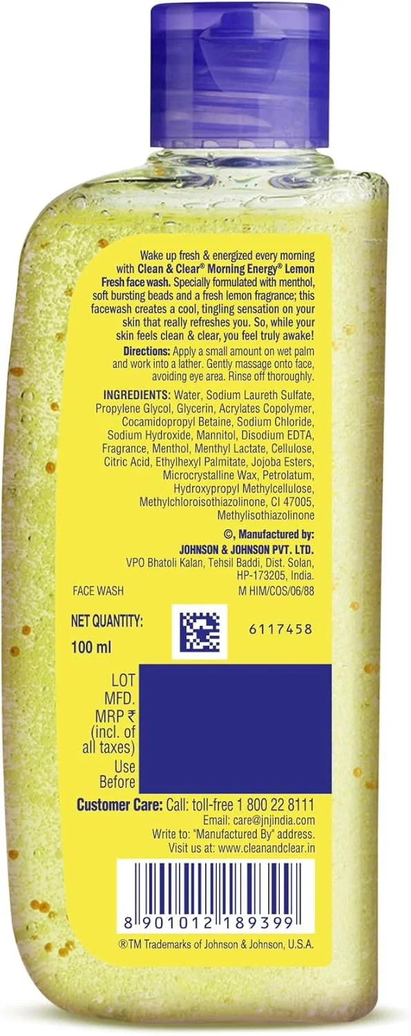 شوینده صورت انرژی صبحگاهی لیمو کلین اند کلیر، زرد، 100 میلی لیتر