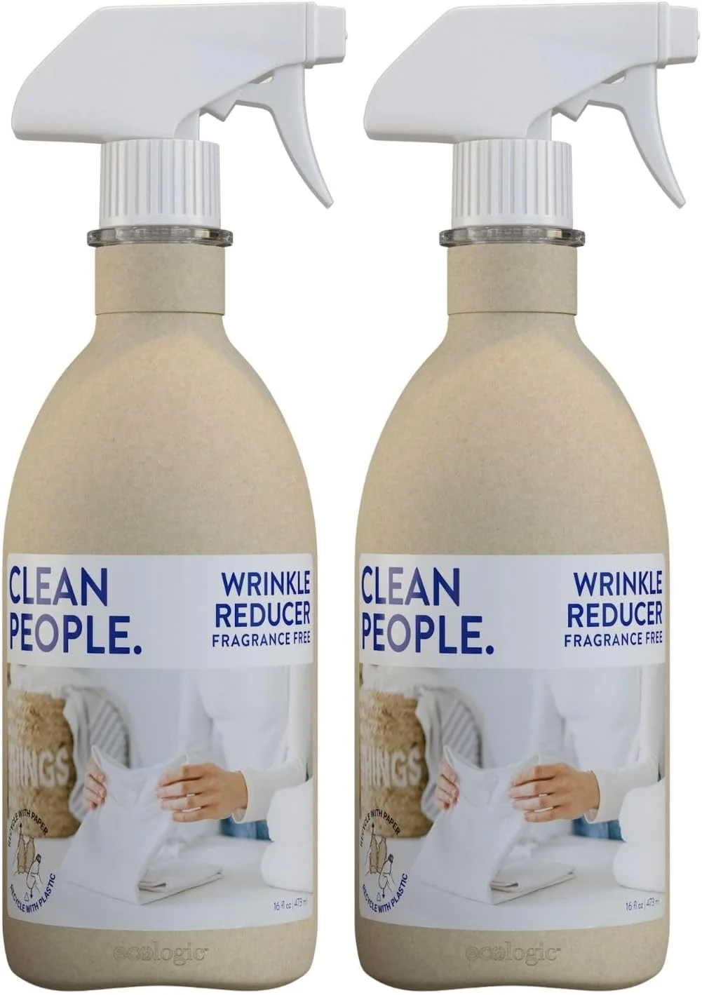 اسپری رفع چروک لباس کلین پیپل - مواد اولیه تمیز - فرمول غیر سمی - از بین برنده چروک، الکتریسیته ساکن و بو - بدون عطر - ایمن برای پارچه - 473 میلی لیتر (2 عددی)