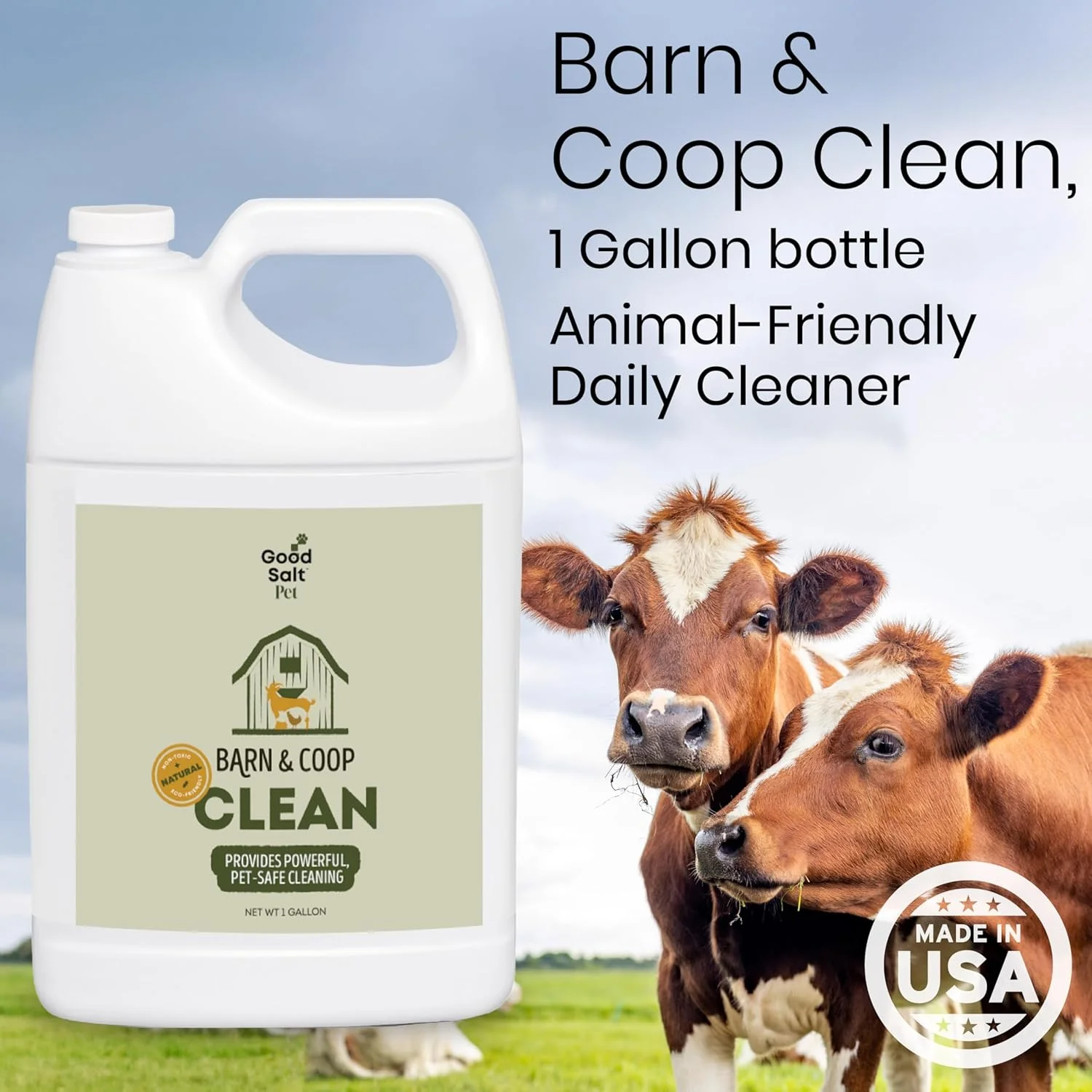محلول تمیز کننده روزانه طبیعی و سازگار با حیوانات خانگی Good Salt Pet Barn & Coop Clean، ساخت آمریکا، بطری 1 گالنی