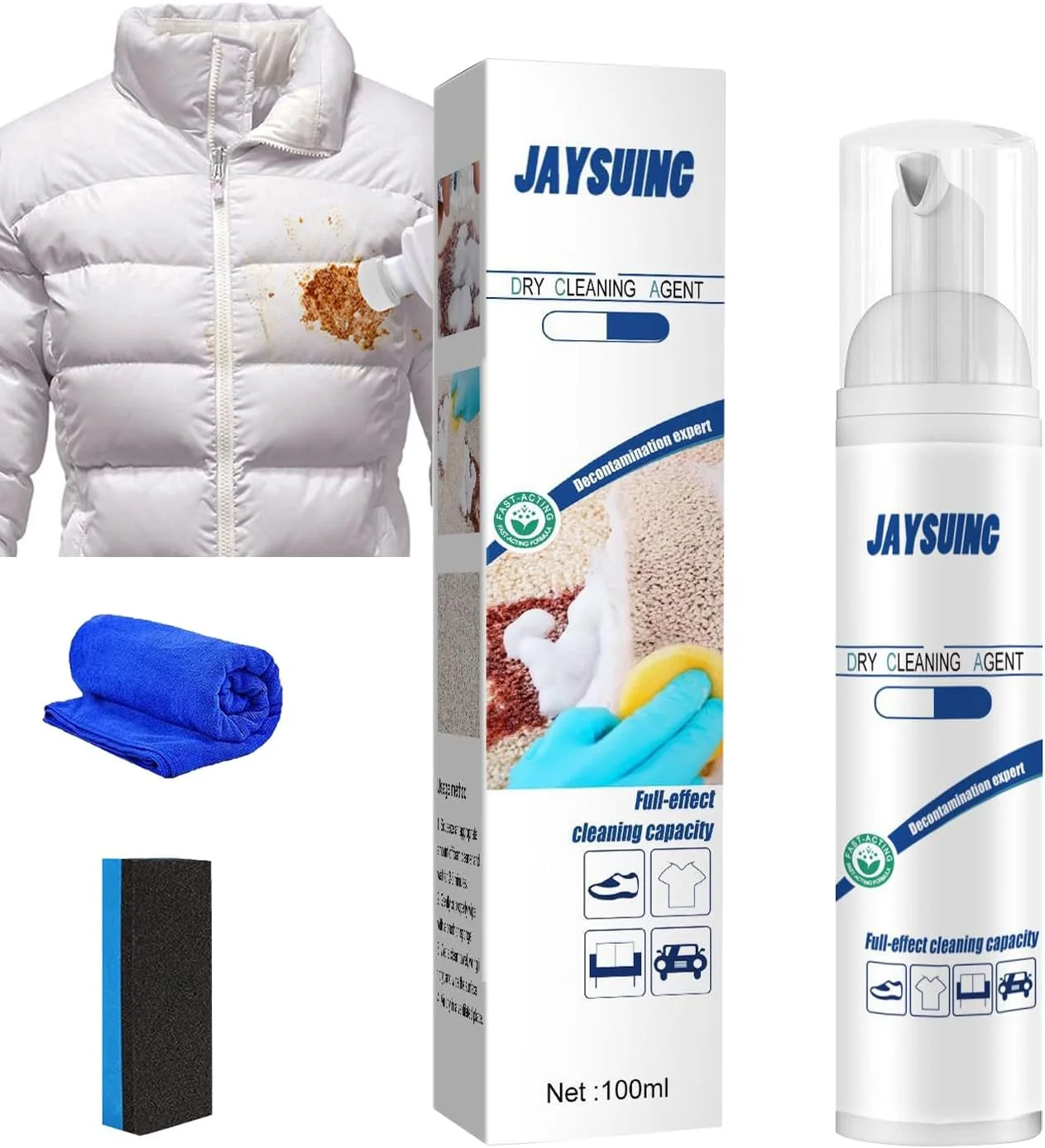 فوم خشک‌شوی، فوم خشک‌شوی لباس، فوم خشک‌شوی بدون نیاز به آبکشی، فوم خشک‌شوی پارچه مناسب برای کاپشن، مبل و پارچه (100 میلی‌لیتر، 1 عدد)