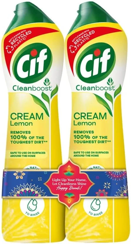 کرم تمیز کننده سطوح سیف با رایحه لیمو، مناسب آشپزخانه و حمام، از بین برنده چربی، کثیفی و لکه های سخت با ذرات تمیز کننده طبیعی، 2x500 میلی لیتر