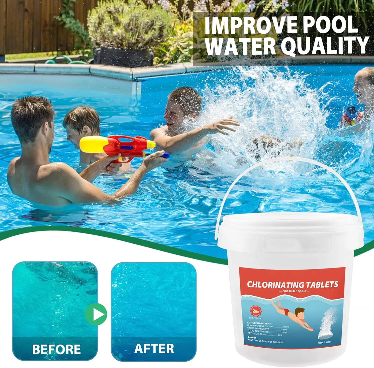 قرص کلر 2 پوندی برای وان آب گرم، قرص کلر 1 اینچی برای استخر و اسپا، 45 عدد * 20 گرم قرص تمیز کننده چند منظوره استخر، 90% کلر موجود