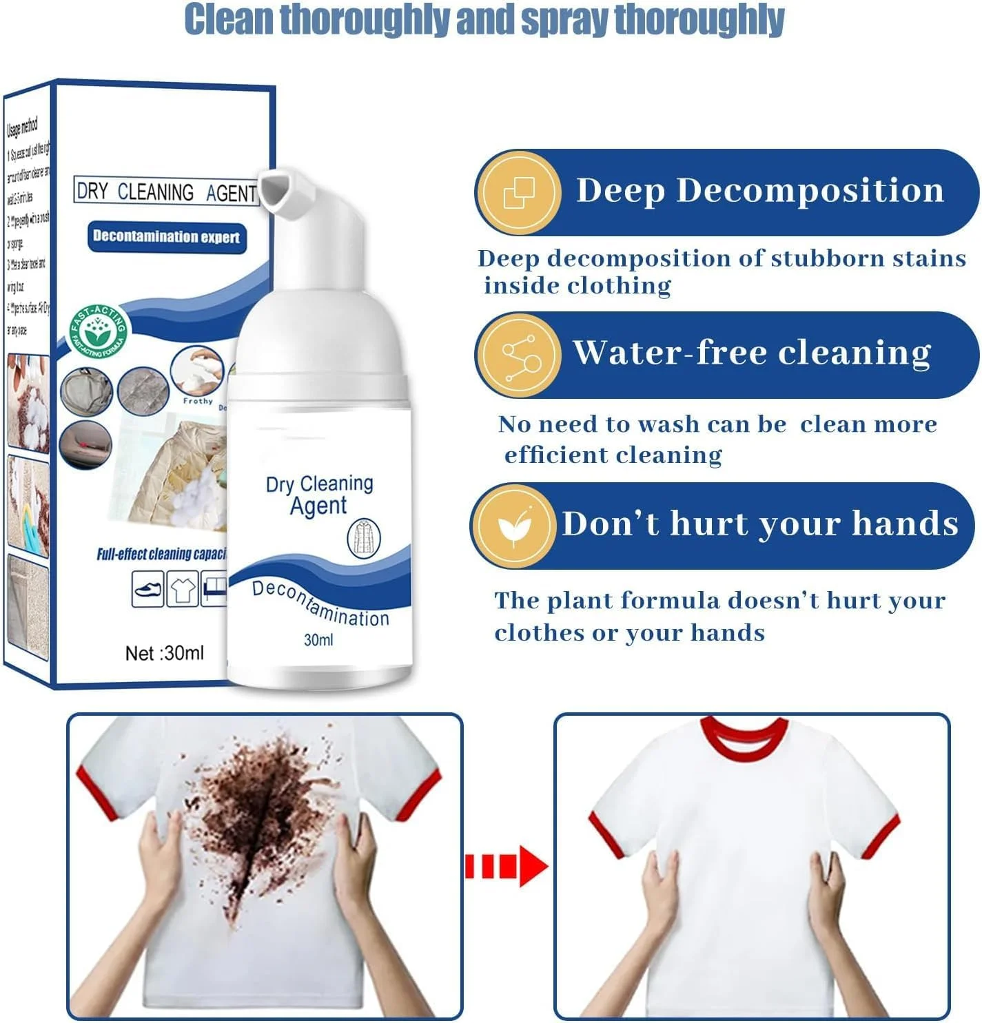 فوم خشک‌شوی، فوم خشک‌شوی لباس، فوم خشک‌شوی بدون نیاز به آبکشی، فوم خشک‌شوی پارچه مناسب برای کاپشن، مبل و پارچه (100 میلی‌لیتر، 1 عدد)