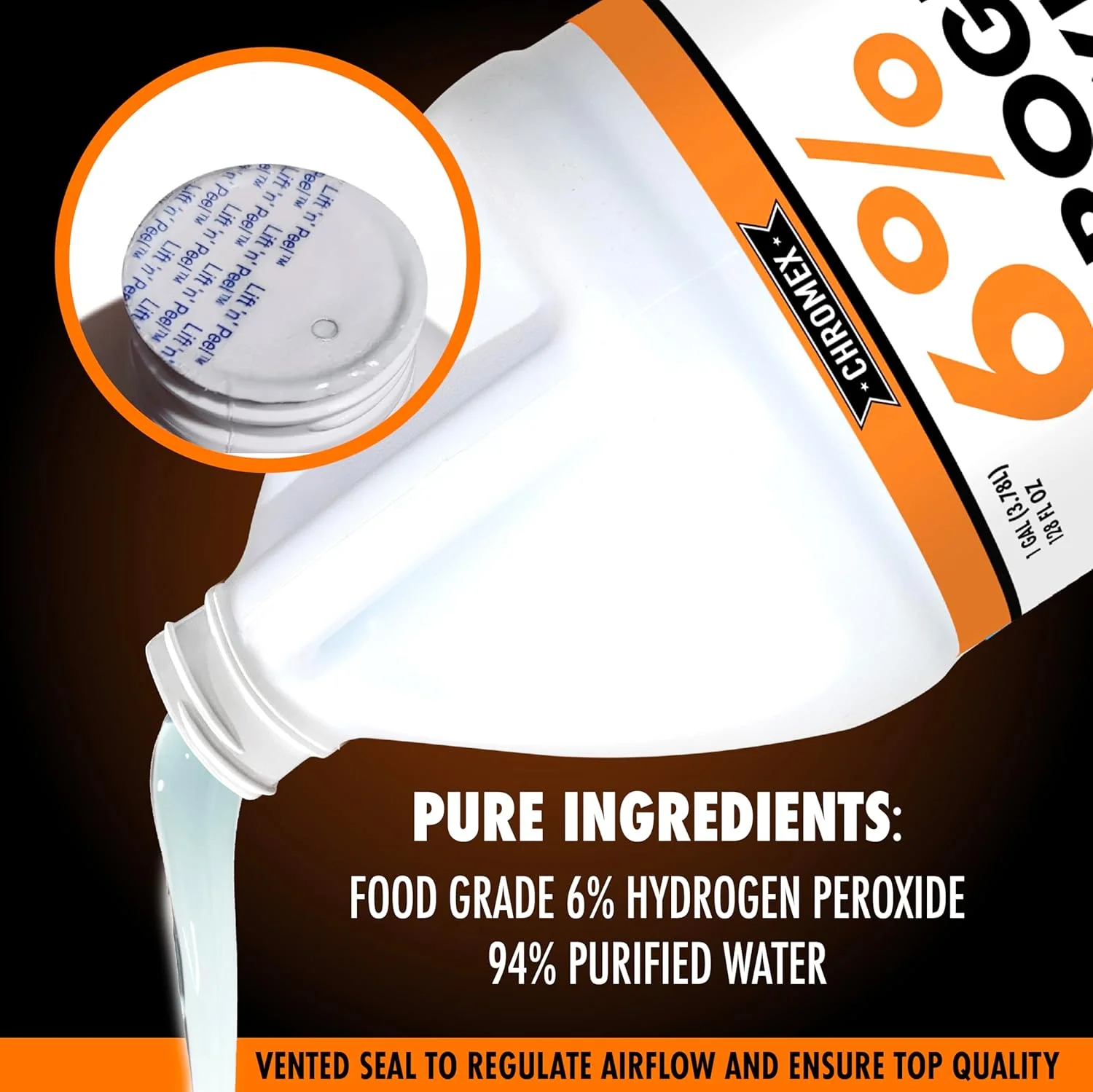 هیدروژن پراکسید 6 درصد Chromex، گرید غذایی، مناسب خانه، آشپزخانه، تمیز کننده حمام، لباسشویی، سفید کننده، گالن