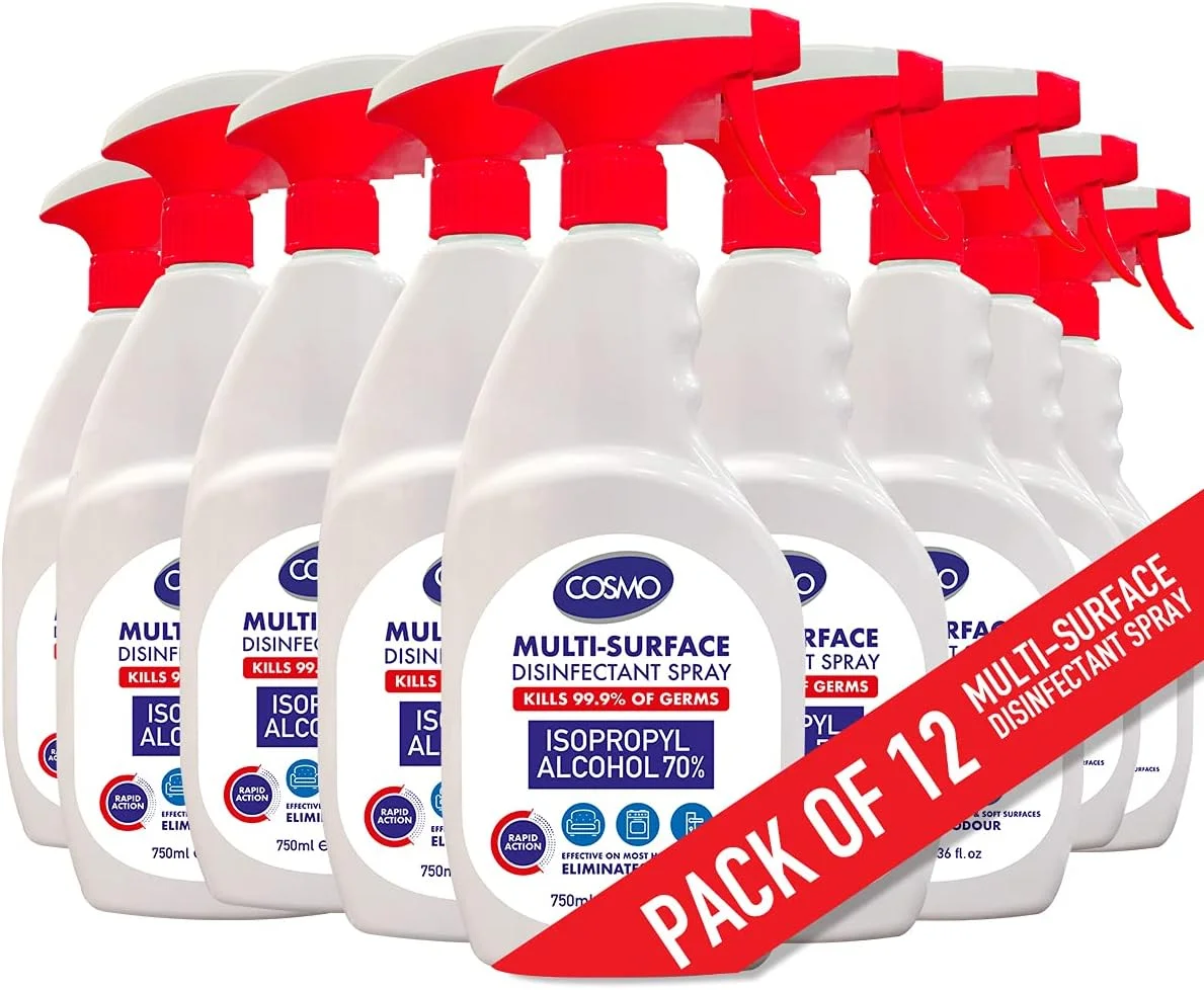 سی دی کاسمو دیزاینز اسپری ضدعفونی کننده چند سطحی پیشرفته IPA 70% با ماشه برای سطوح سخت و نرم (750 میلی لیتر) - بسته 12 عددی سی دی کاسمو دیزاینز اسپری ضدعفونی کننده چند سطحی پیشرفته IPA 70% با ماشه برای سطوح سخت و نرم (750 میلی لیتر) - بسته 12 عددی