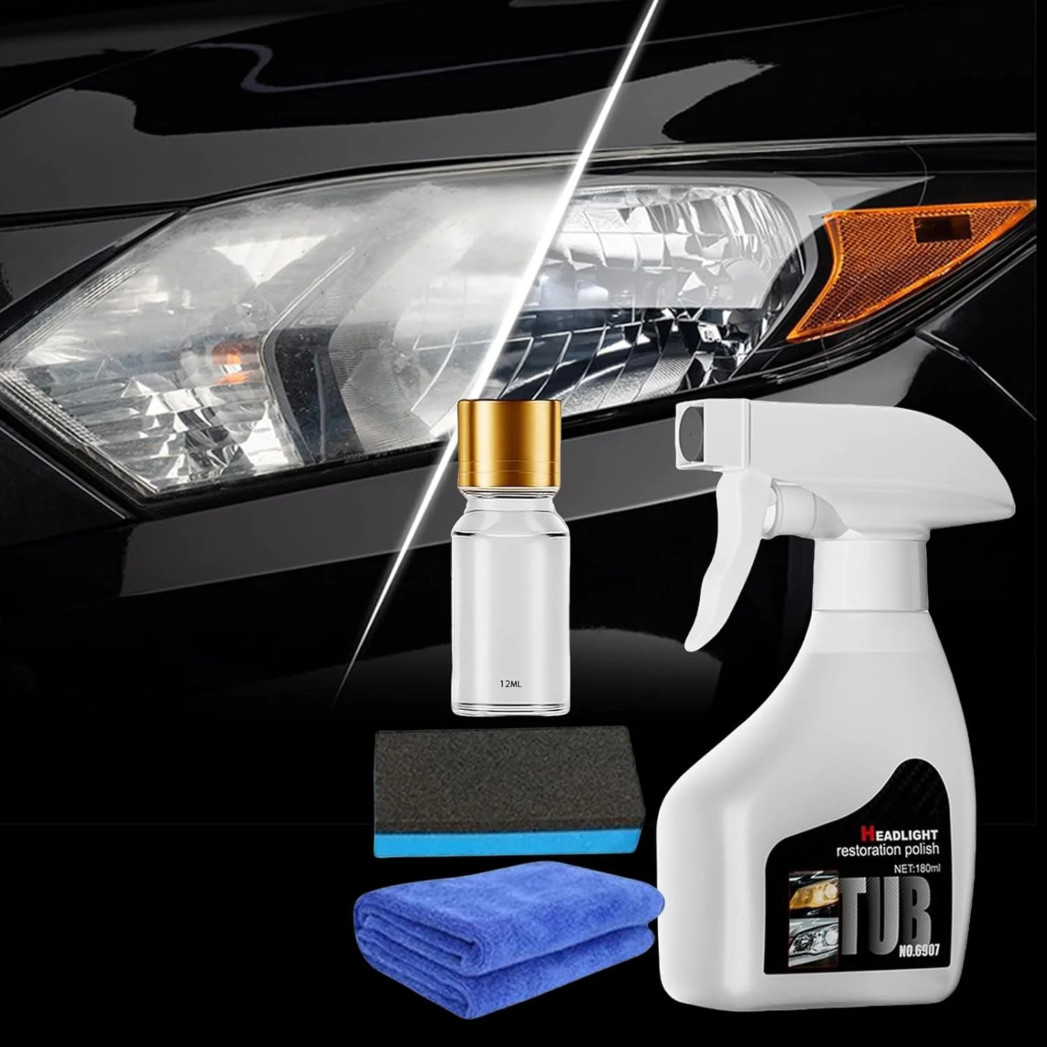 اسپری تمیز کننده چراغ جلوی خودرو - کیت پولیش و تمیز کننده چراغ جلو | پاک کننده، پولیش، ترمیم کننده و محافظ برای چراغ های جلوی خودرو، رفع زردی و خط و خش