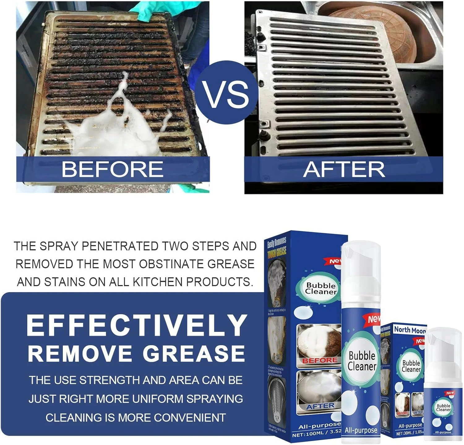 Bubble Cleaner Foam, Beedac Cleaning Spray, Beedac Bubble Cleaner, Grill Rinse Free Bubble Cleaner Foam Spray, All Purpose Rinse Free Cleaning Spray for Kitchen, Oven, Stove (30 ml+100 ml)