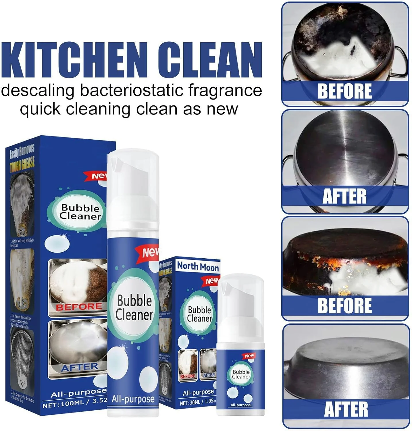 Bubble Cleaner Foam, Beedac Cleaning Spray, Beedac Bubble Cleaner, Grill Rinse Free Bubble Cleaner Foam Spray, All Purpose Rinse Free Cleaning Spray for Kitchen, Oven, Stove (30 ml+100 ml)