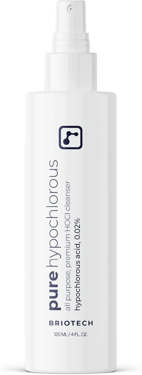 اسپری و پاک کننده هیپوکلروس اسید خالص BRIOTECH، محلول موضعی HOCl اصلی و ممتاز، پاک کننده چند منظوره، مورد تایید خانواده و سازگار با حیوانات خانگی، 118 میلی لیتر