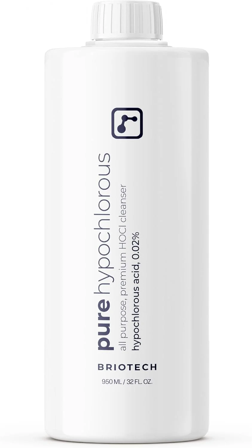 پاک کننده اسید هیپوکلروس خالص BRIOTECH، محلول موضعی HOCl ممتاز اصلی، پاک کننده چند منظوره، مورد تایید خانواده و سازگار با حیوانات خانگی، پرکننده 946 میلی لیتری