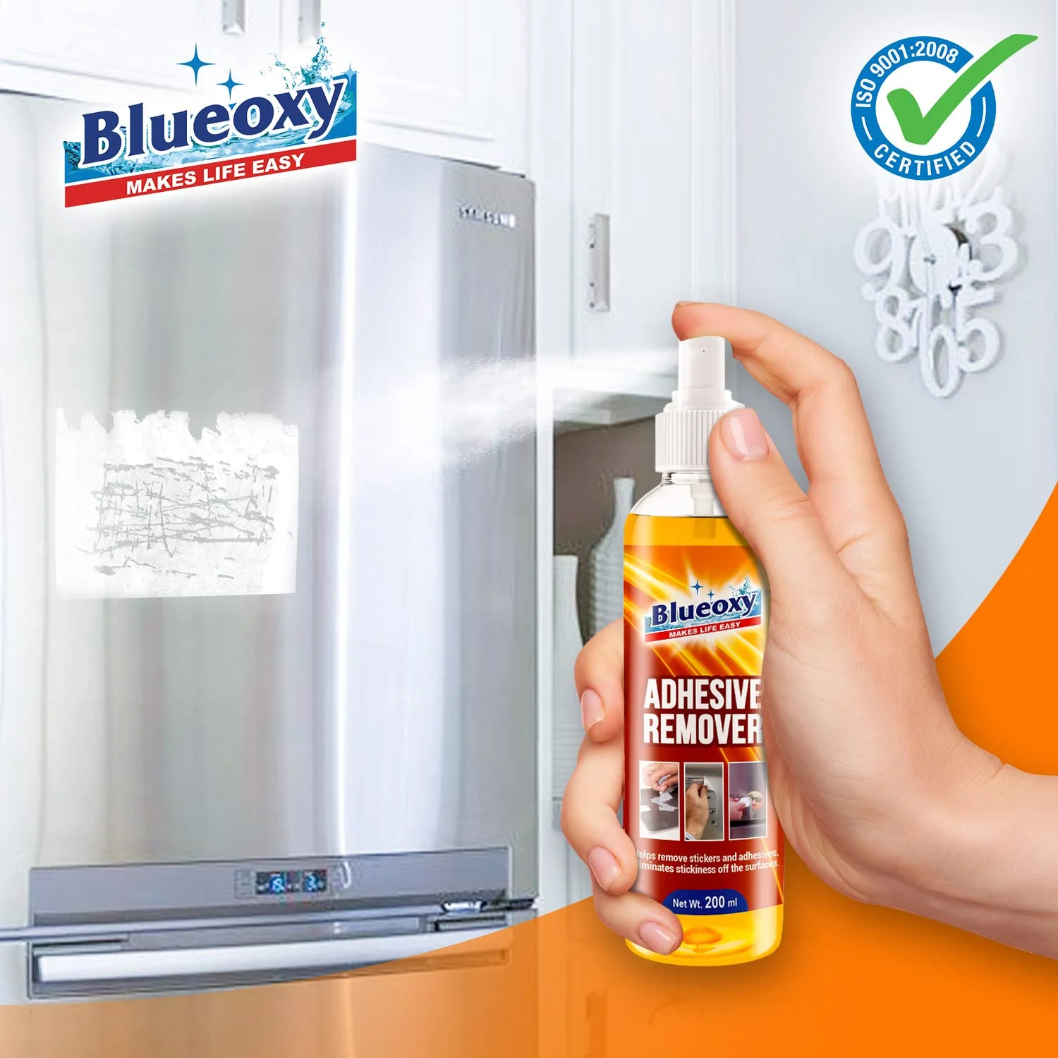 اسپری پاک کننده چسب BLUEOXY | برای از بین بردن آدامس، چسب برچسب ها برای خودرو، شیشه، درب یخچال، هر سطح فلزی | اسپری پاک کننده برچسب شیشه خودرو | فرمولاسیون سازگار با محیط زیست | 200 میلی لیتر | تعداد 1