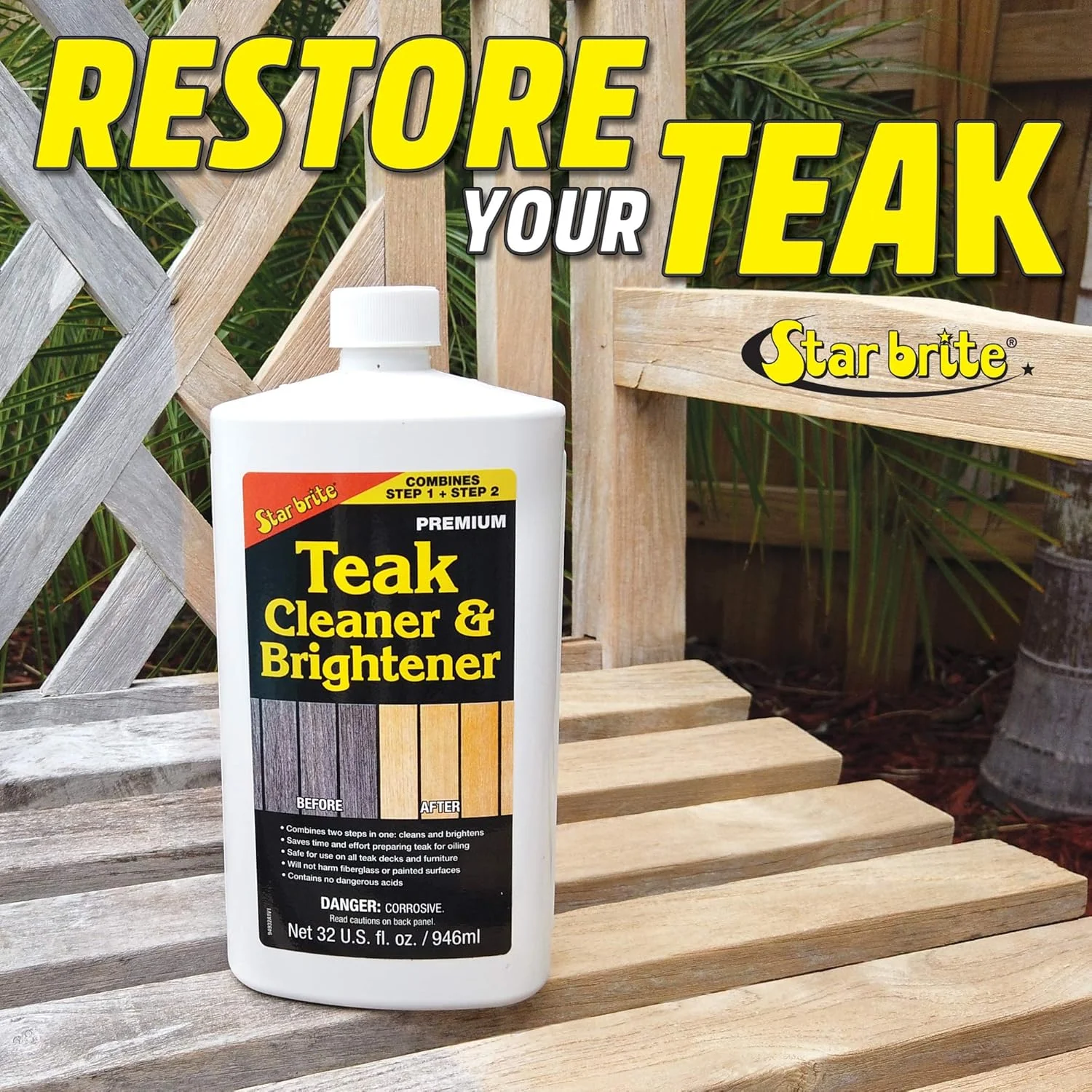 استار برایت 94932 پاک کننده و روشن کننده تک مرحله ای چوب ساج 946 میلی لیتر، سفید