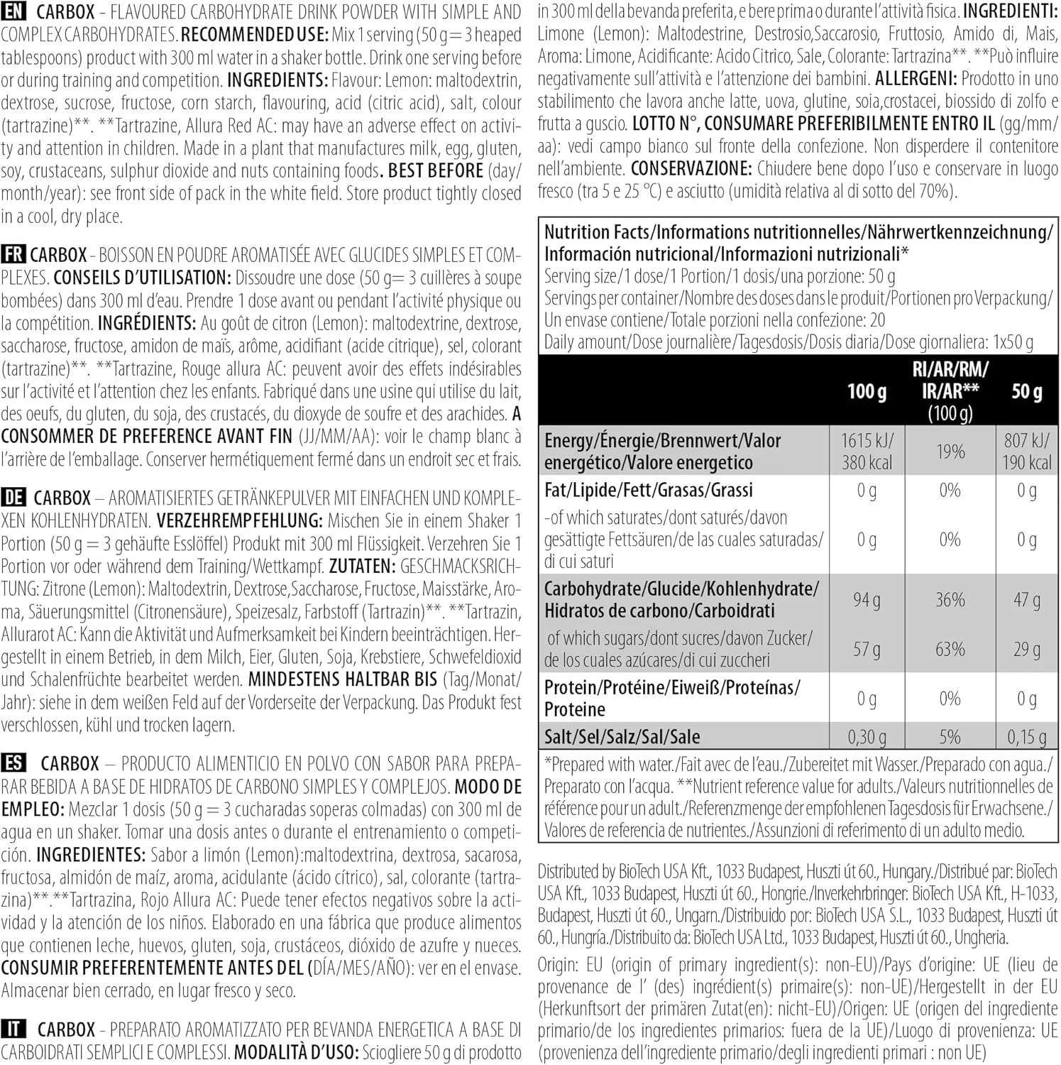 BioTechUSA Carbox، لیمو، 1000 گرم BioTechUSA Carbox، لیمو، 1000 گرم