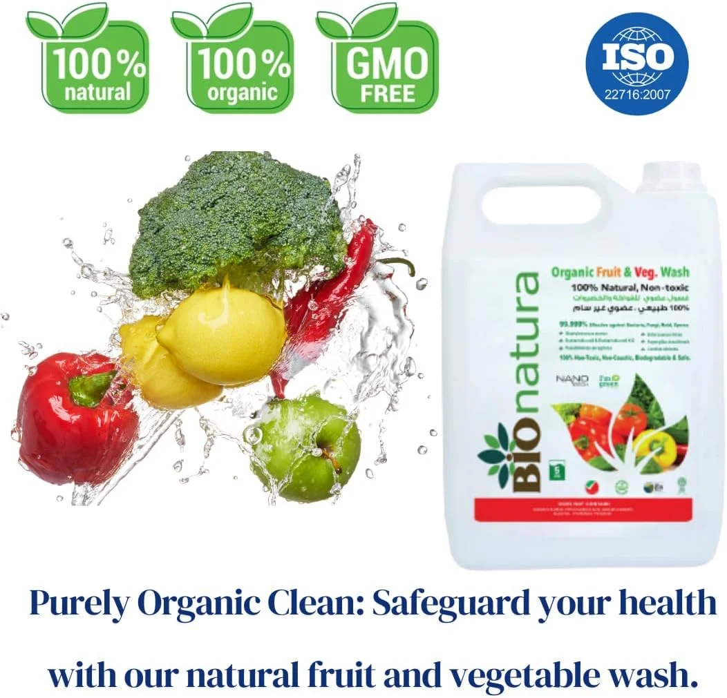 مایع شستشوی میوه و سبزیجات ارگانیک BioNatura، پاک کننده طبیعی محصولات، غیر سمی، سازگار با محیط زیست، زیست تخریب پذیر، گیاهی، از بین برنده آفت کش ها، حفظ کننده تازگی، ایمن برای تمام میوه ها و سبزیجات