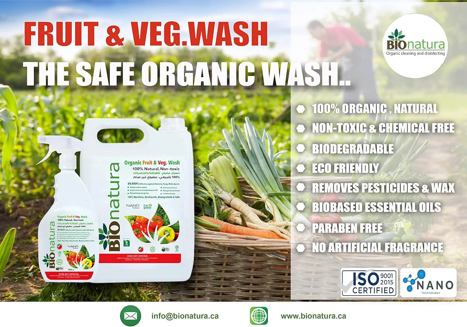 مایع شستشوی میوه و سبزیجات ارگانیک BioNatura | پاک کننده طبیعی محصولات | از بین برنده آفت کش ها، موم ها و آلودگی ها | ایمن برای مواد غذایی، گیاهی، غیر سمی | بدون مواد شیمیایی، بدون باقیمانده | ایمن برای تمام محصولات تازه مایع شستشوی میوه و سبزیجات ارگانیک BioNatura | پاک کننده طبیعی محصولات | از بین برنده آفت کش ها، موم ها و آلودگی ها | ایمن برای مواد غذایی، گیاهی، غیر سمی | بدون مواد شیمیایی، بدون باقیمانده | ایمن برای تمام محصولات تازه